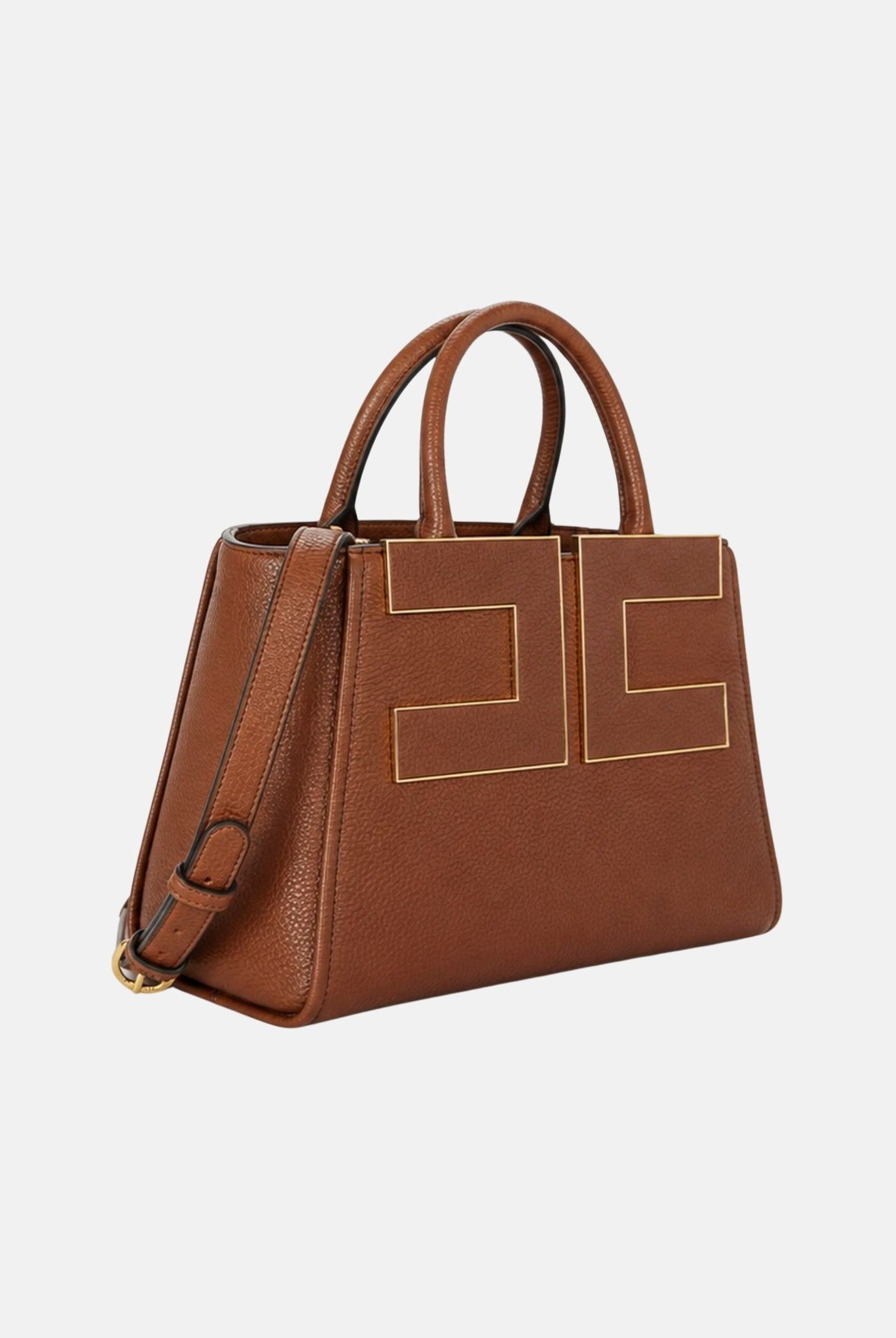 ELISABETTA FRANCHI Borsa a mano brown sugar- marrone da donna con maxi logo frontale <BR/> BS06A66E2 FK3 ELISABETTA FRANCHI