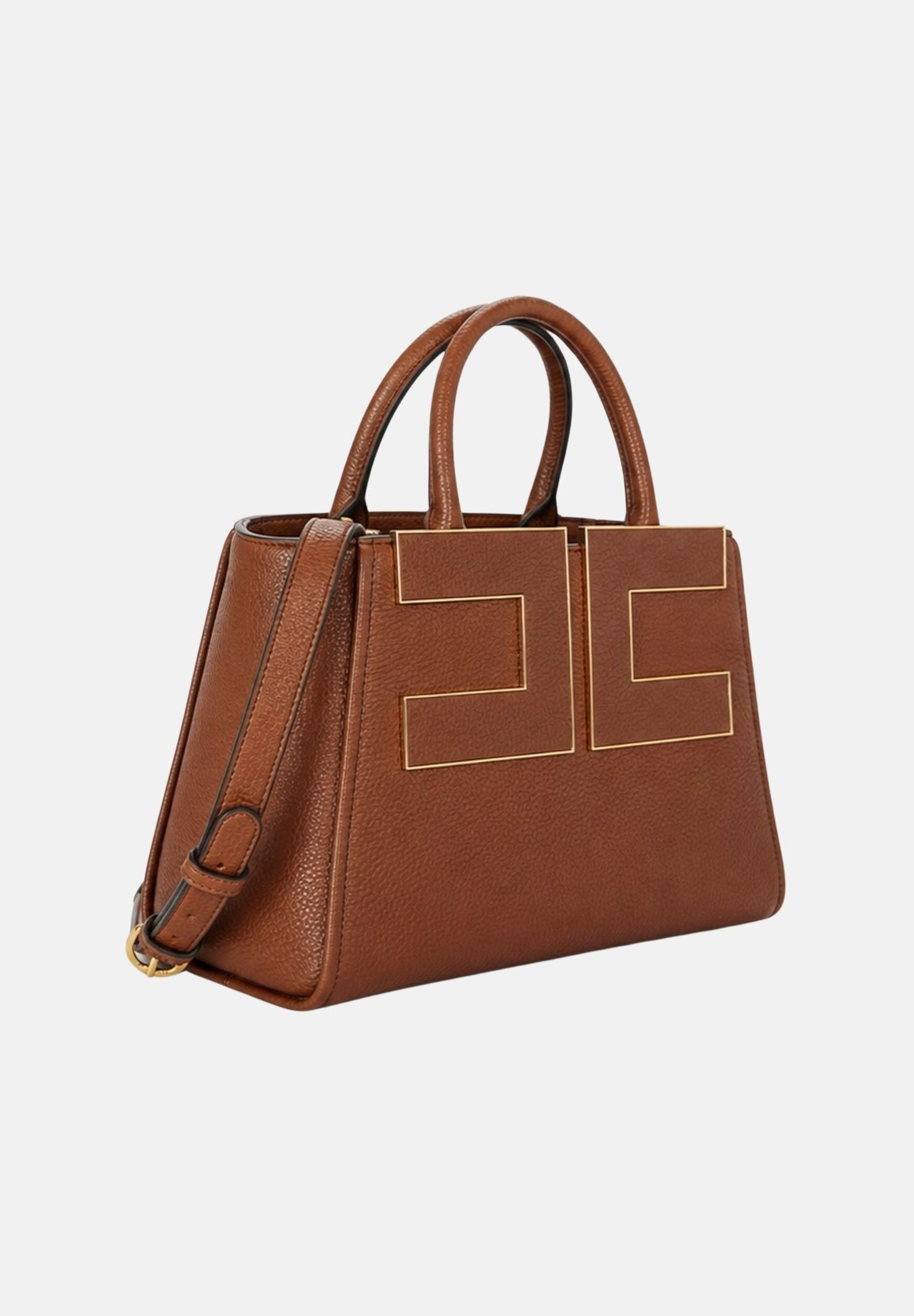 ELISABETTA FRANCHI Borsa a mano brown sugar- marrone da donna con maxi logo frontale <BR/> BS06A66E2 FK3 ELISABETTA FRANCHI