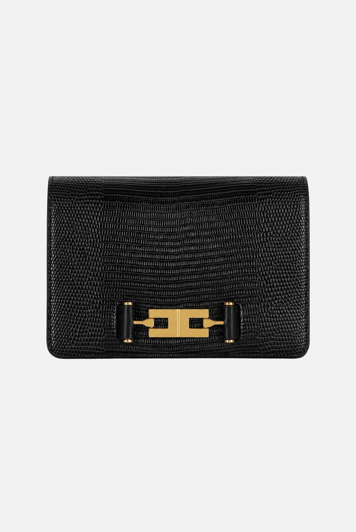 ELISABETTA FRANCHI Borsa a tracolla nera da donna con catena groumette e stampa effetto lucertola<BR/> BS09A66E2 110 ELISABETTA FRANCHI