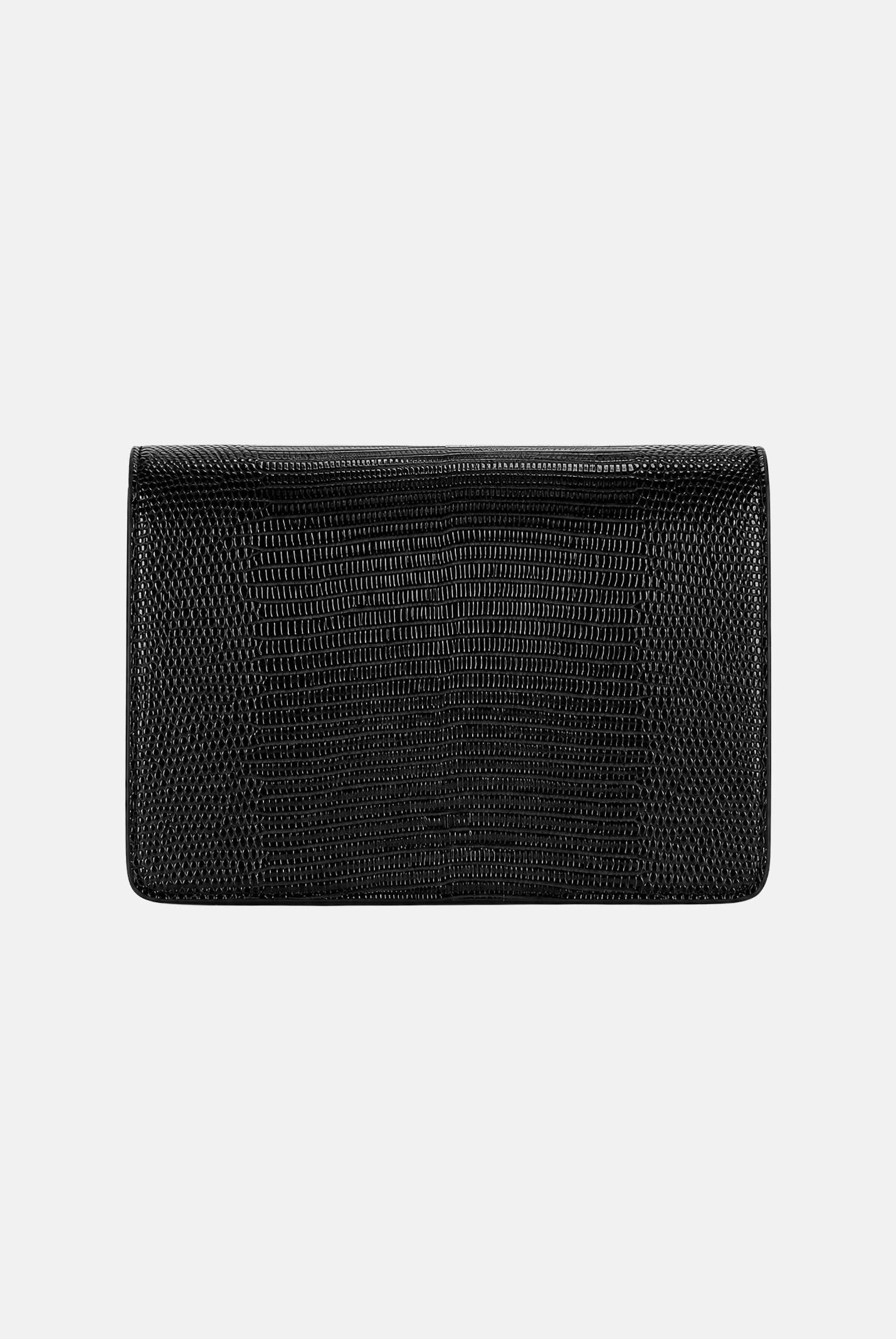 ELISABETTA FRANCHI Borsa a tracolla nera da donna con catena groumette e stampa effetto lucertola<BR/> BS09A66E2 110 ELISABETTA FRANCHI