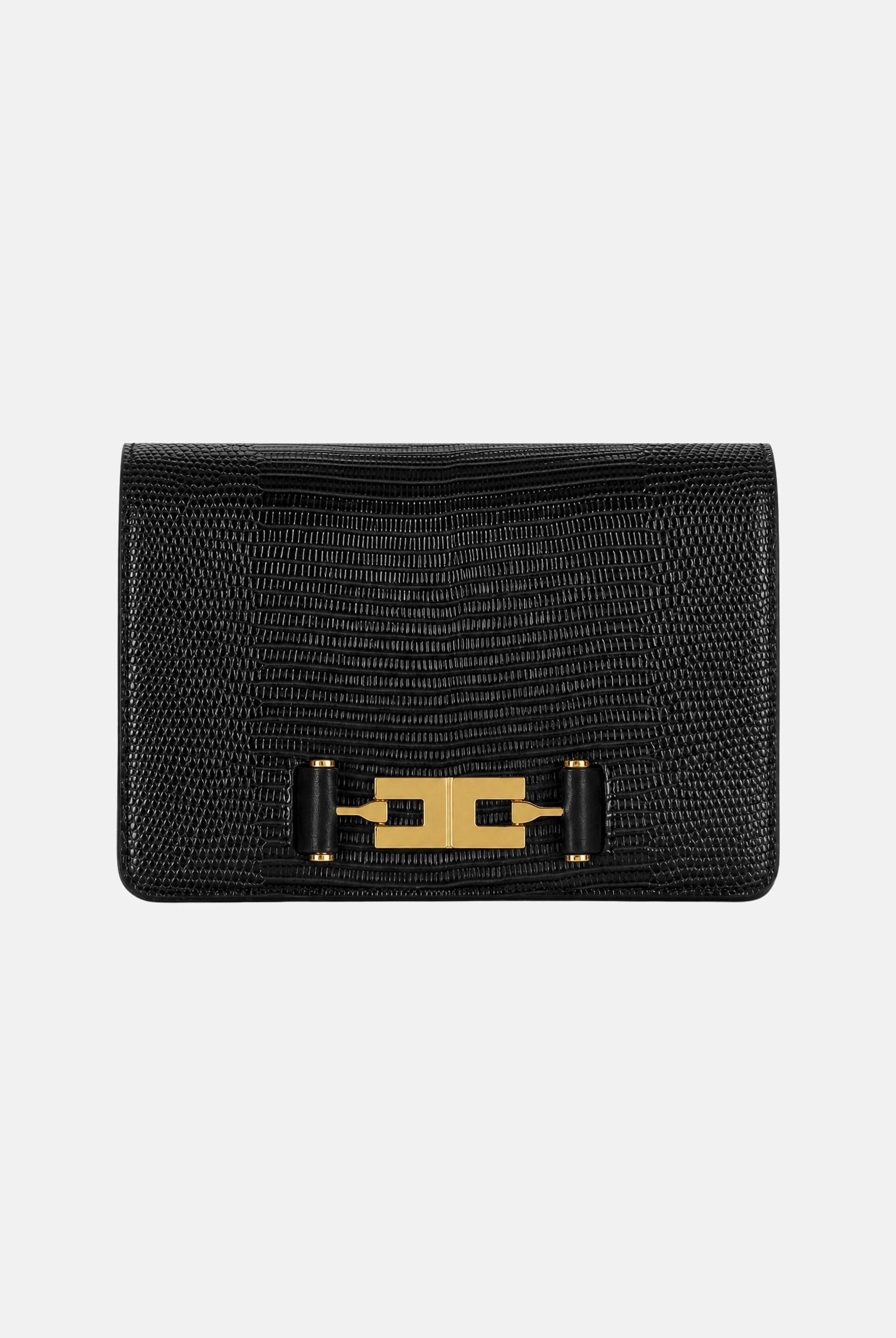 ELISABETTA FRANCHI Borsa a tracolla nera da donna con catena groumette e stampa effetto lucertola<BR/> BS09A66E2 110 ELISABETTA FRANCHI