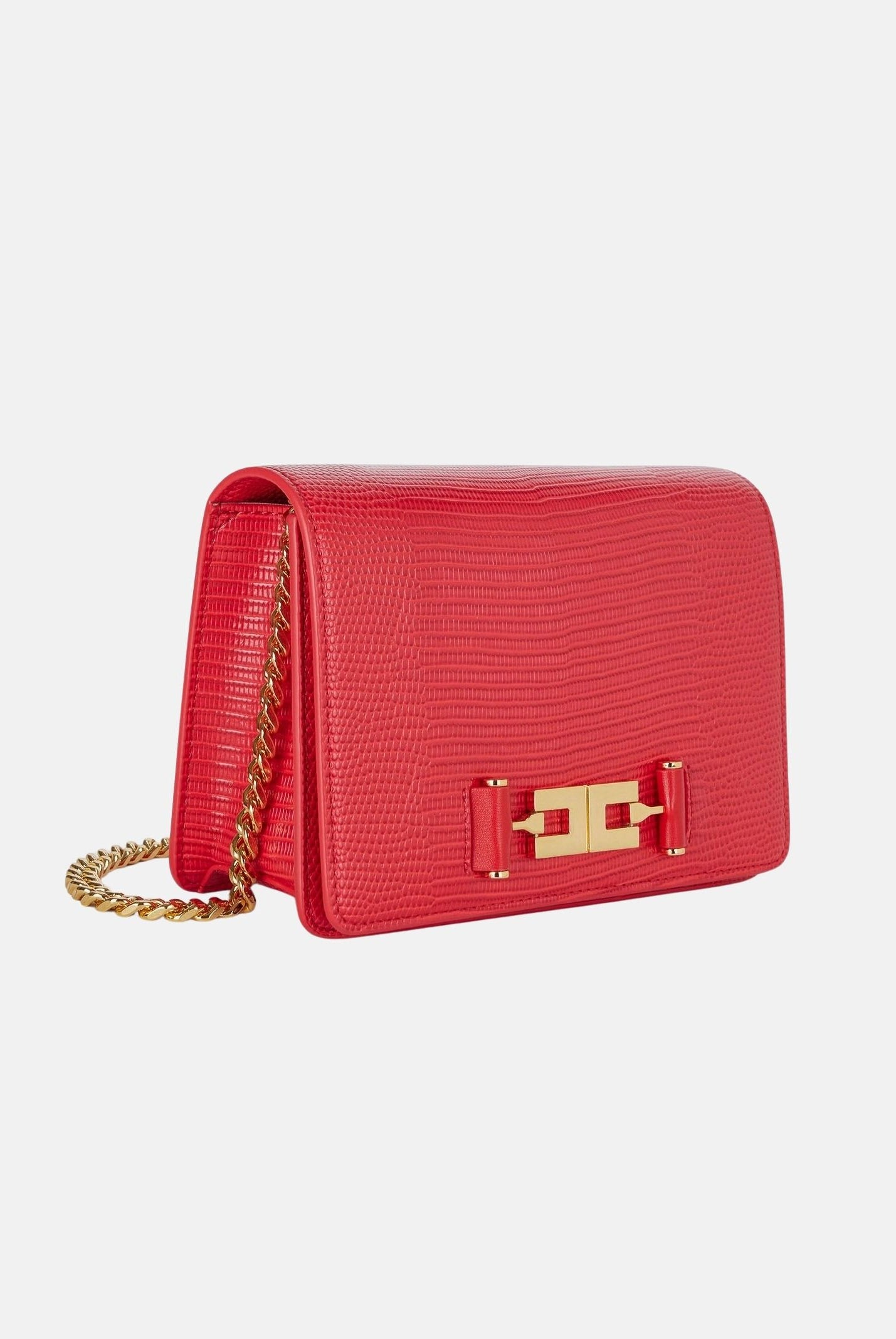 ELISABETTA FRACHI Borsa a tracolla red passion, rossa, da donna, con catena groumette e stampa effetto lucertola BS09A66E2 CG5 ELISABETTA FRANCHI