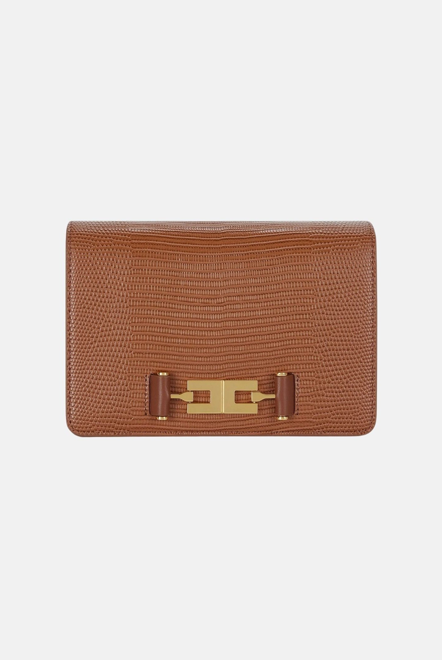 ELISABETTA FRANCHI Borsa a tracolla sigaro-marrone da donna con catena groumette e stampa effetto lucertola BS09A66E2 FK3 ELISABETTA FRANCHI