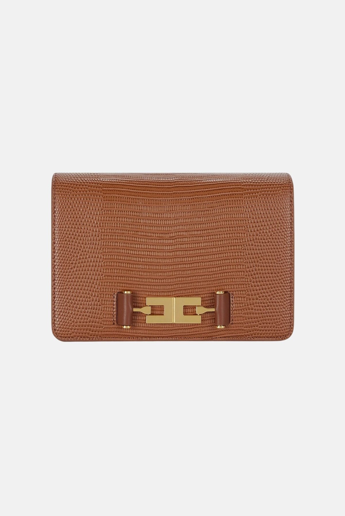 ELISABETTA FRANCHI Borsa a tracolla sigaro-marrone da donna con catena groumette e stampa effetto lucertola BS09A66E2 FK3 ELISABETTA FRANCHI