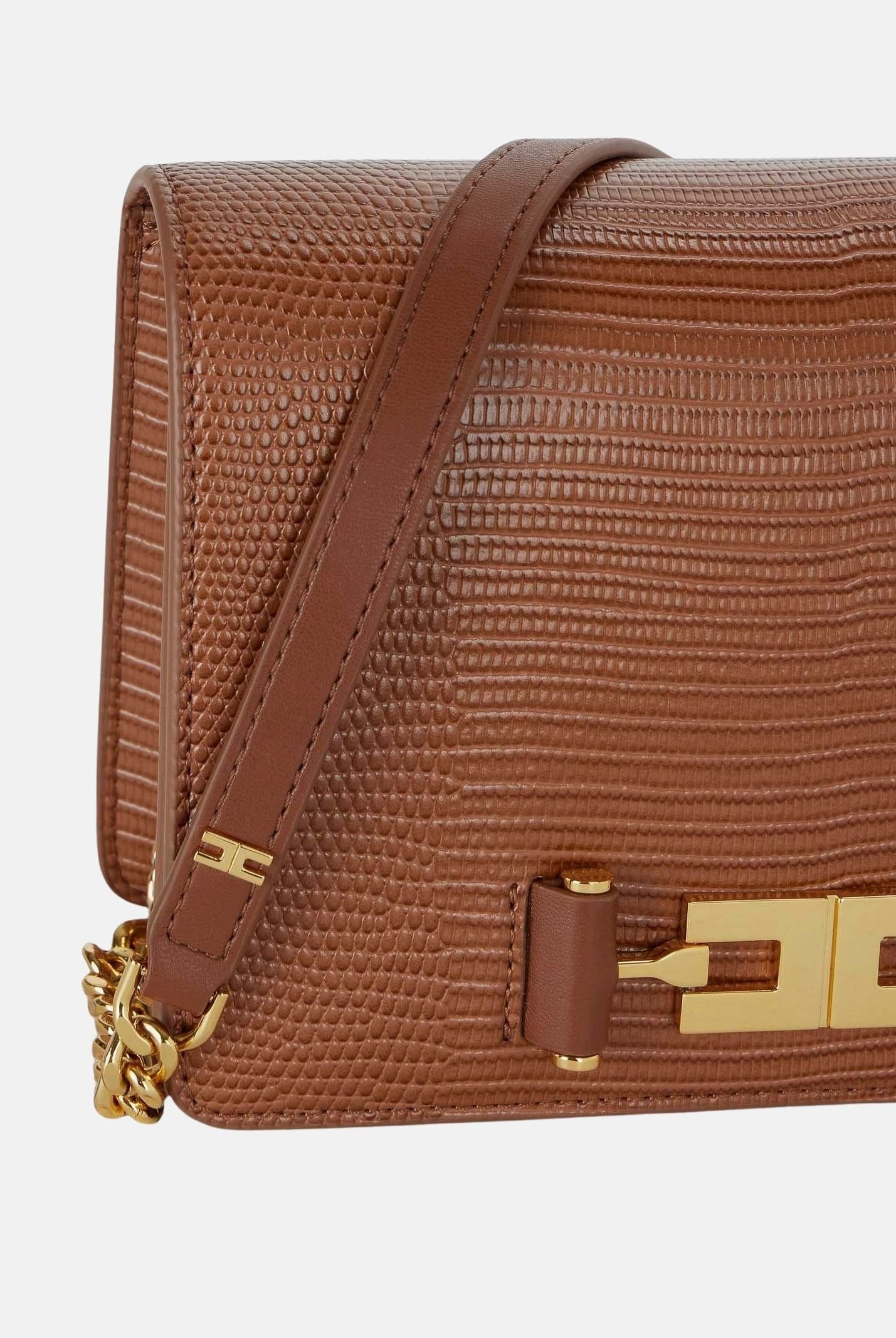 ELISABETTA FRANCHI Borsa a tracolla sigaro-marrone da donna con catena groumette e stampa effetto lucertola BS09A66E2 FK3 ELISABETTA FRANCHI