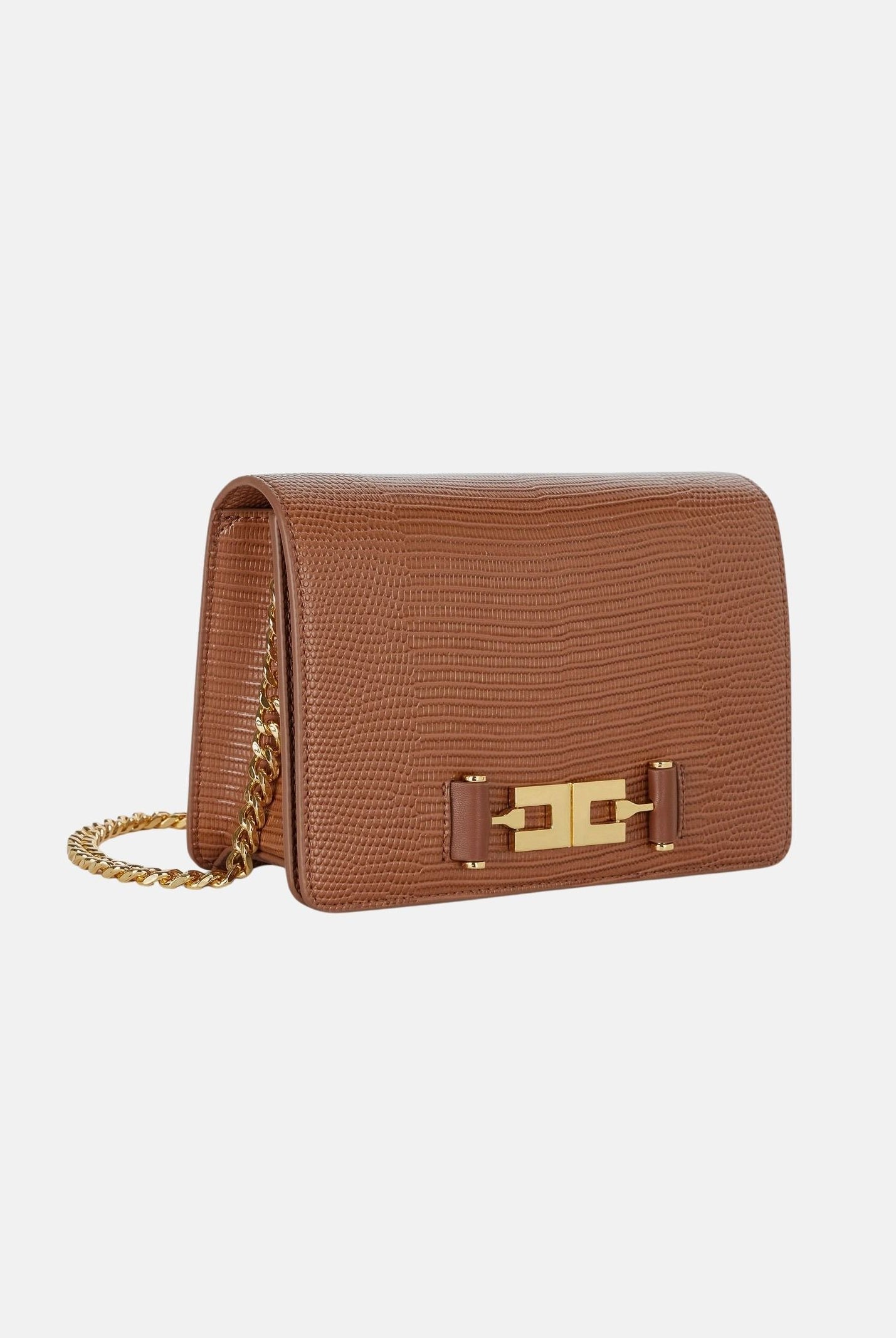 ELISABETTA FRANCHI Borsa a tracolla sigaro-marrone da donna con catena groumette e stampa effetto lucertola BS09A66E2 FK3 ELISABETTA FRANCHI