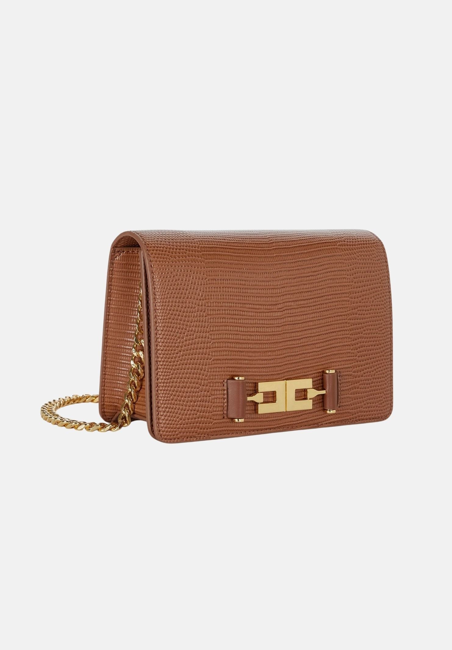 ELISABETTA FRANCHI Borsa a tracolla sigaro-marrone da donna con catena groumette e stampa effetto lucertola BS09A66E2 FK3 ELISABETTA FRANCHI