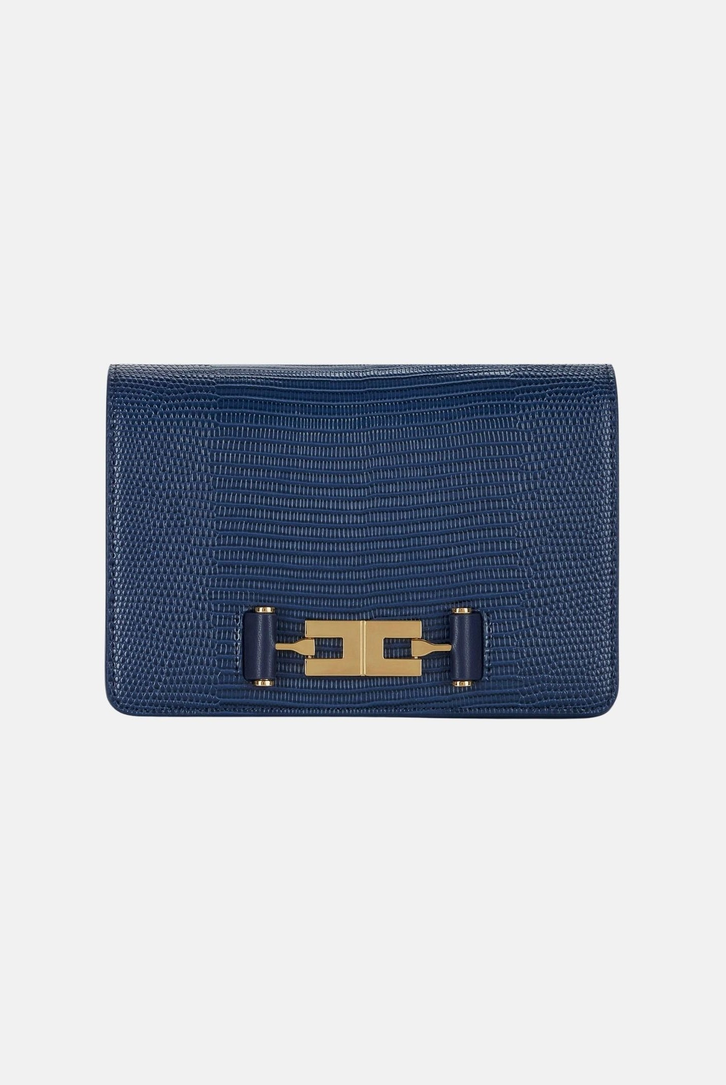 ELISABETTA FRANCHI Borsa a tracolla blu notte da donna con catena groumette e stampa effetto lucertola BS09A66E2 H88 ELISABETTA FRANCHI