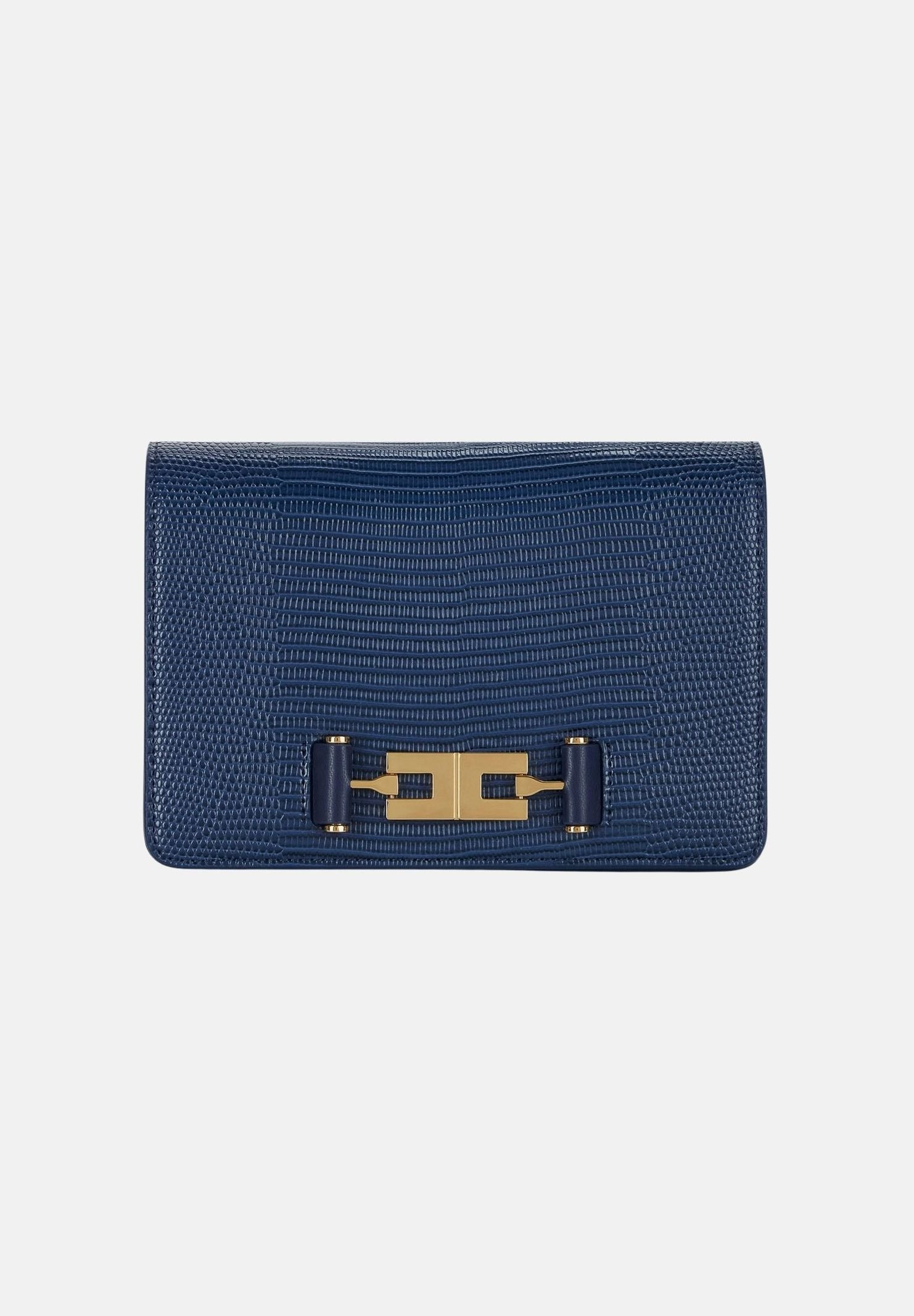 ELISABETTA FRANCHI Borsa a tracolla blu notte da donna con catena groumette e stampa effetto lucertola BS09A66E2 H88 ELISABETTA FRANCHI