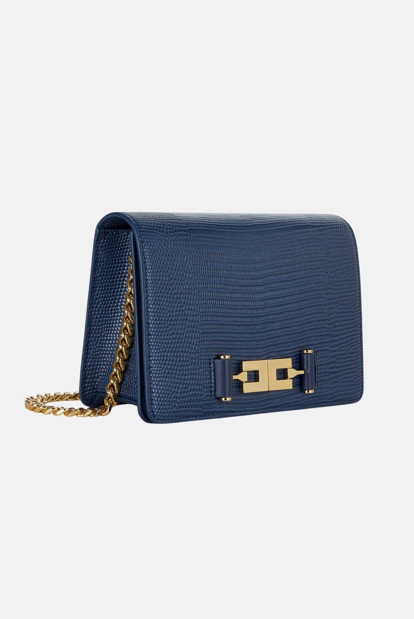 ELISABETTA FRANCHI Borsa a tracolla blu notte da donna con catena groumette e stampa effetto lucertola BS09A66E2 H88 ELISABETTA FRANCHI