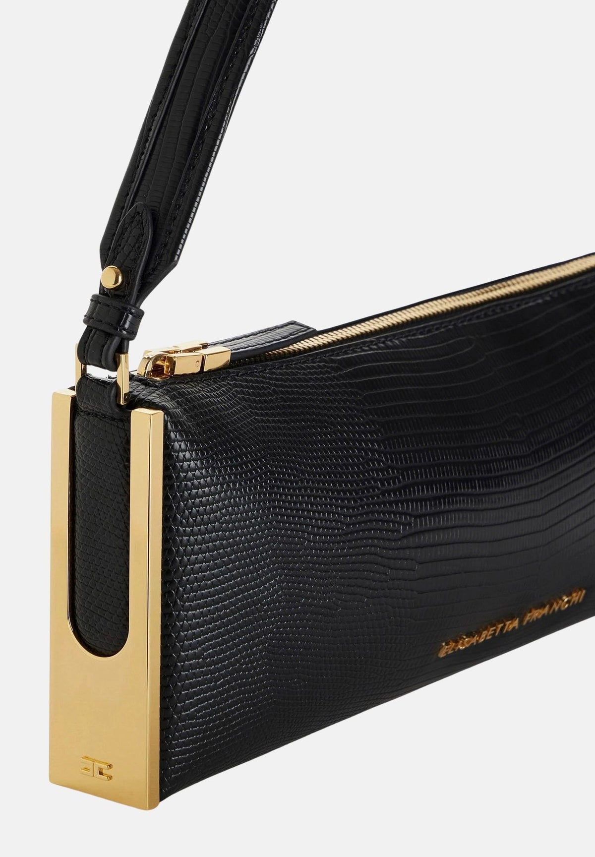 ELISABETTA FRANCHI Borsa a spalla nera da donna con stampa effetto lucertola e texture effetto pelle BS15A66E2 110 ELISABETTA FRANCHI
