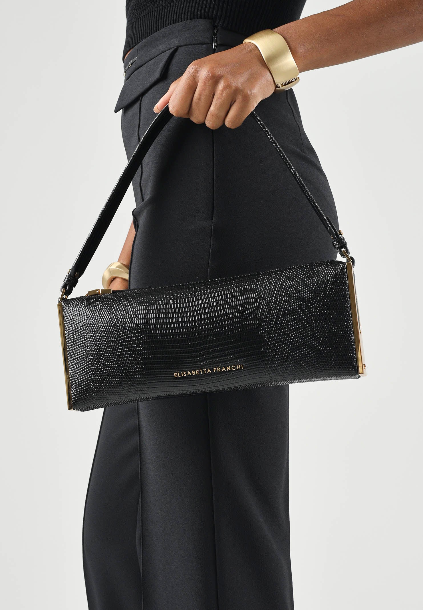 ELISABETTA FRANCHI Borsa a spalla nera da donna con stampa effetto lucertola BS15A66E2 110 ELISABETTA FRANCHI