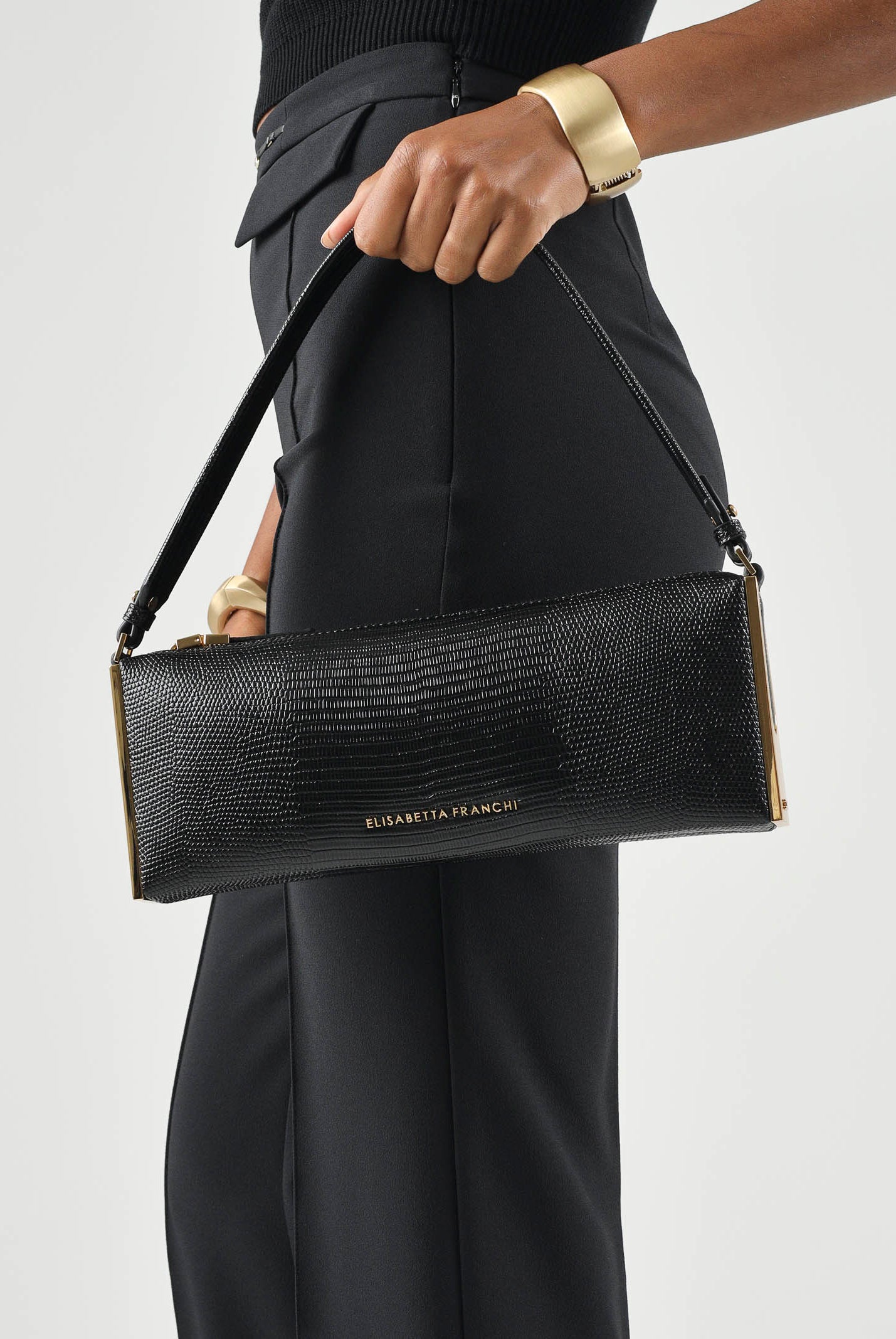 ELISABETTA FRANCHI Borsa a spalla nera da donna con stampa effetto lucertola BS15A66E2 110 ELISABETTA FRANCHI