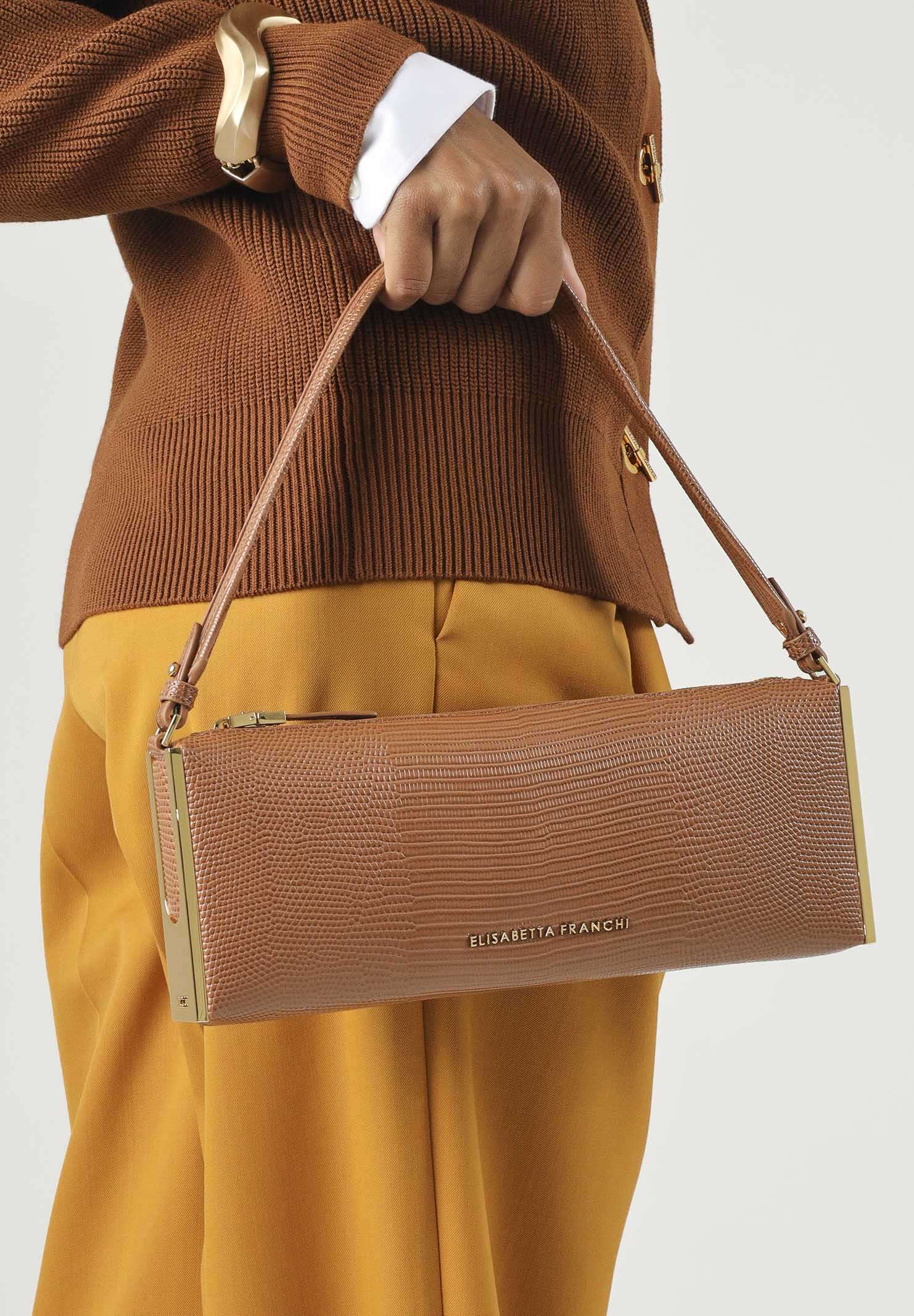 ELISABETTA FRANCHI Borsa a spalla sigaro-marrone da donna con stampa lucertola BS15A66E2 FK3 ELISABETTA FRANCHI