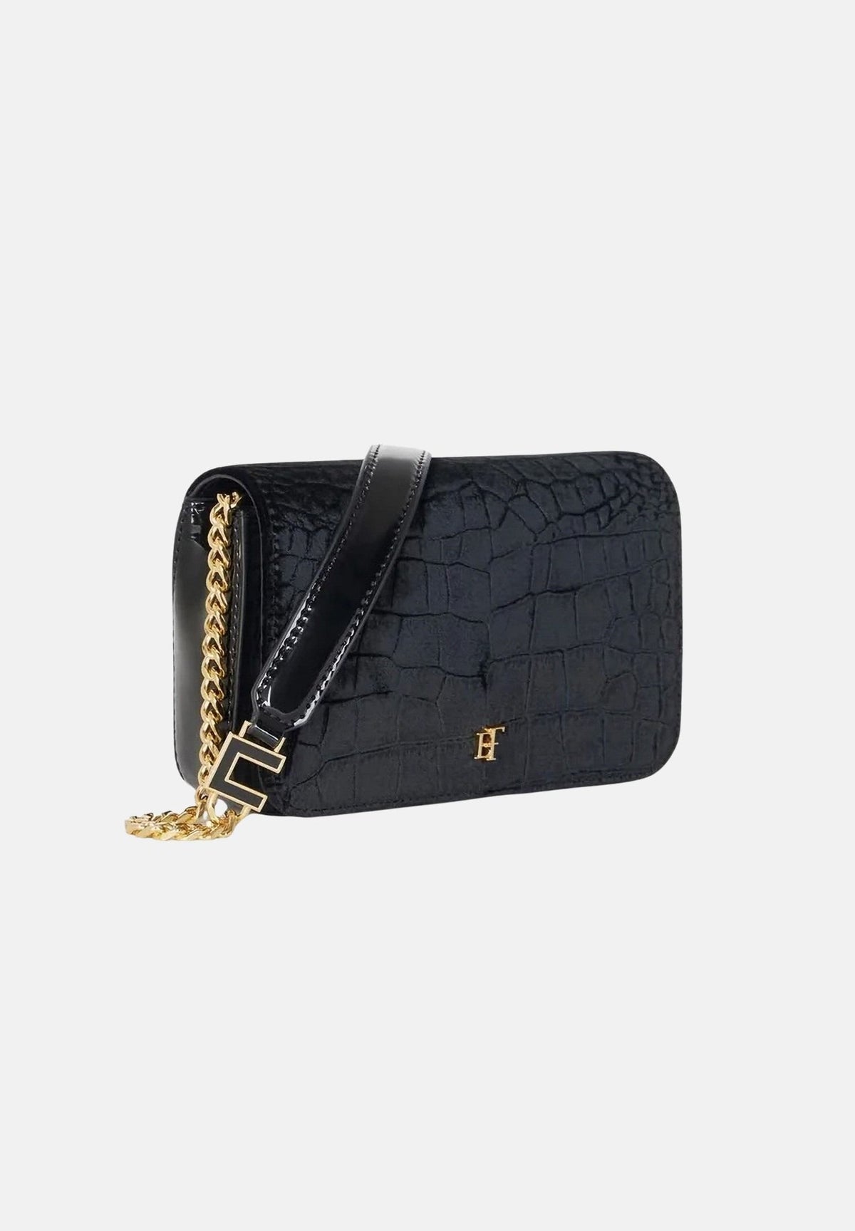 ELISABETTA FRANCHI Borsa a tracolla nera per donna con lavorazione effetto coccodrillo e chiusura elegante. BS20A67E2 110 ELISABETTA FRANCHI