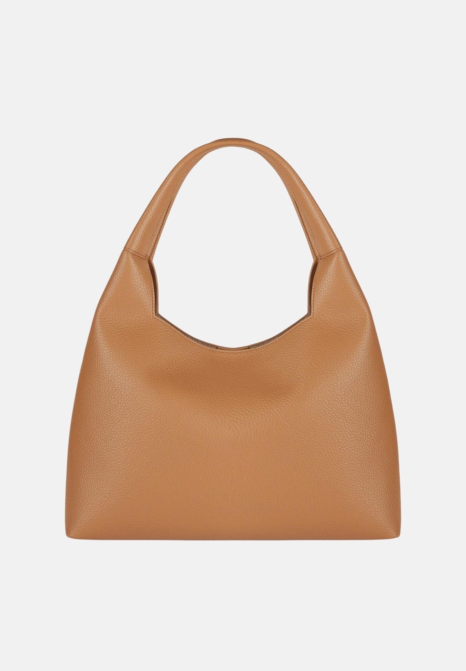 ELISABETTA FRANCHI Borsa HOBO a spalla daino-cuoio, da donna con zip laterali e charms logo pendenti.<BR/> BS23A66E2 AI6 ELISABETTA FRANCHI
