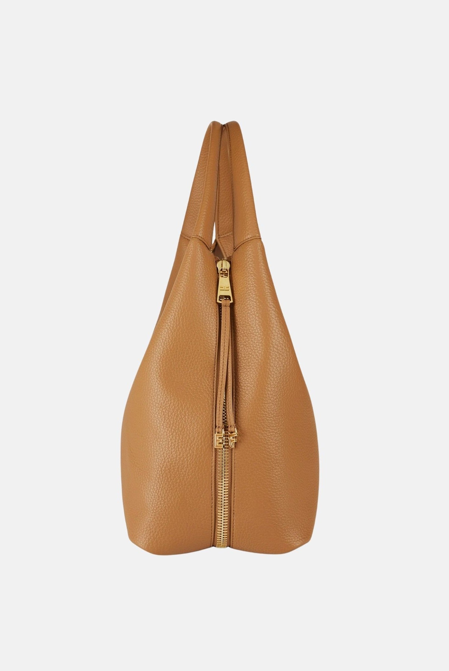 ELISABETTA FRANCHI Borsa HOBO a spalla daino-cuoio, da donna con zip laterali e charms logo pendenti.<BR/> BS23A66E2 AI6 ELISABETTA FRANCHI