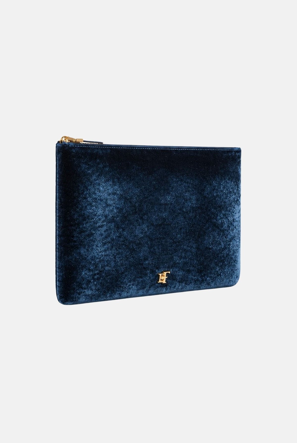 ELISABETTA FRANCHI Pochette a mano in velluto blu da donna con elegante stampa effetto pitone e placca logata dorata BS81A67E2 H88 ELISABETTA FRANCHI