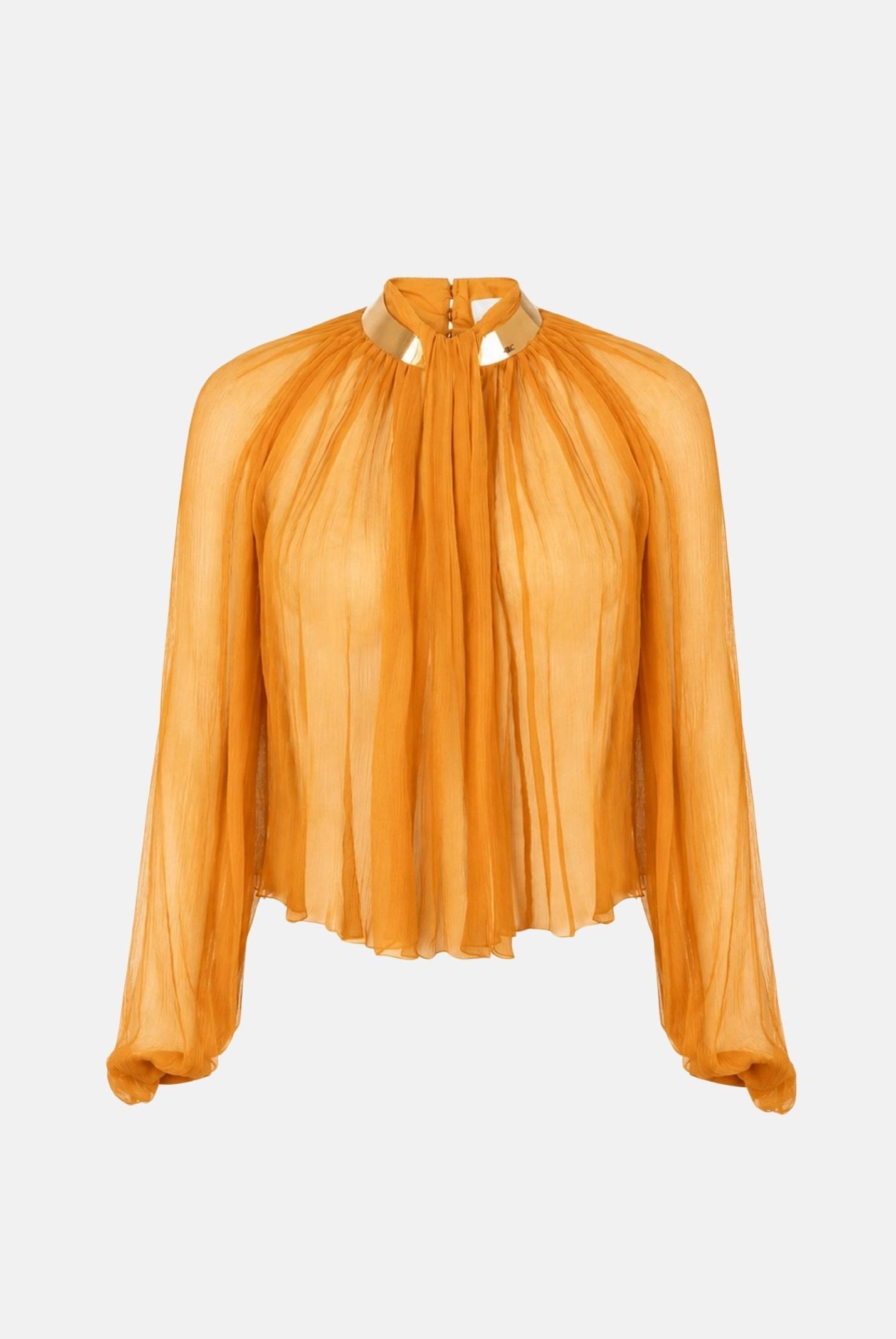 ELISABETTA FRANCHI Blusa ambra-giallo ocra a donna con lavorazioni a pieghe e arricciature.<BR/> CA18966E2 940 ELISABETTA FRANCHI