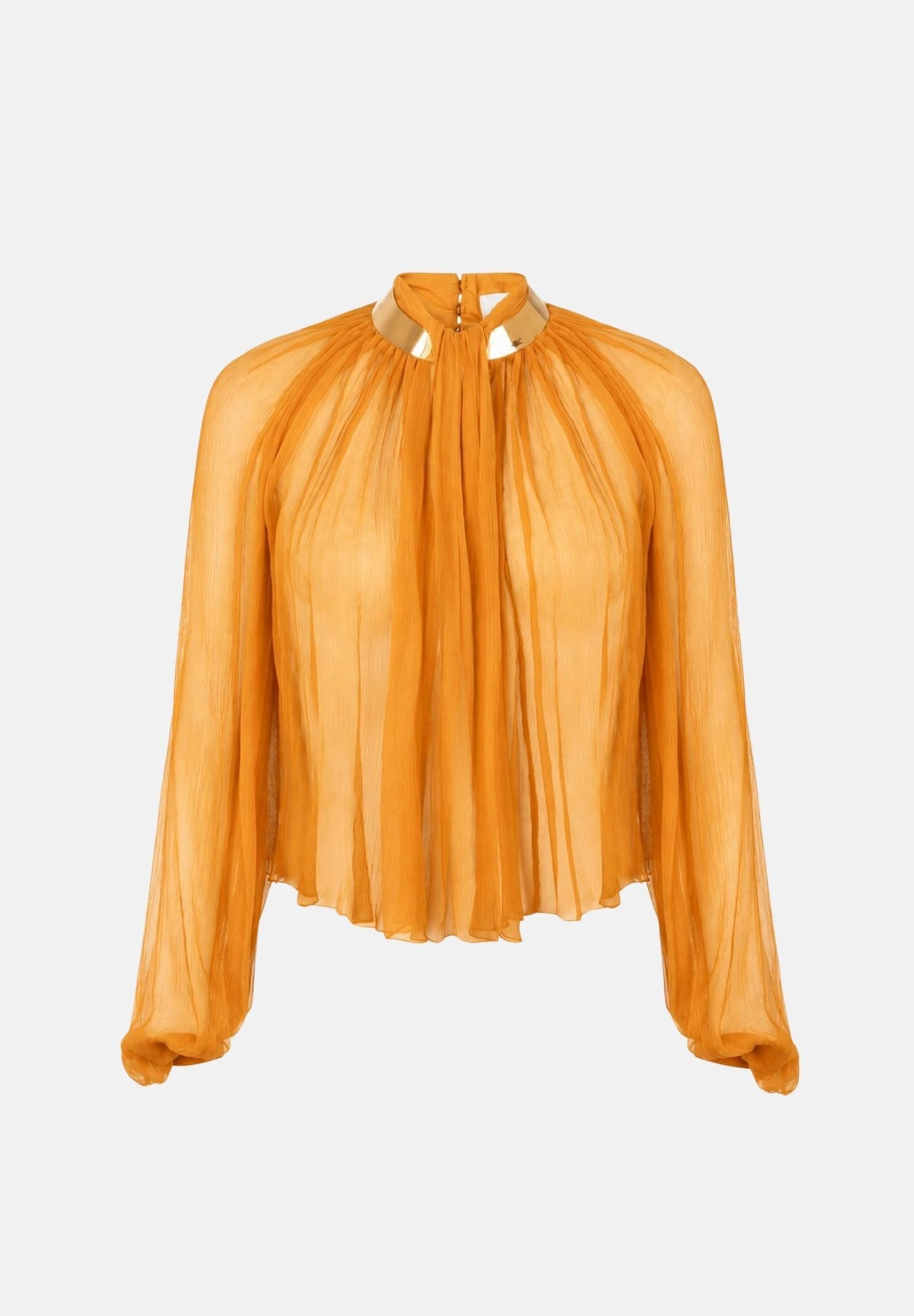 ELISABETTA FRANCHI Blusa ambra-giallo ocra a donna con lavorazioni a pieghe e arricciature.<BR/> CA18966E2 940 ELISABETTA FRANCHI