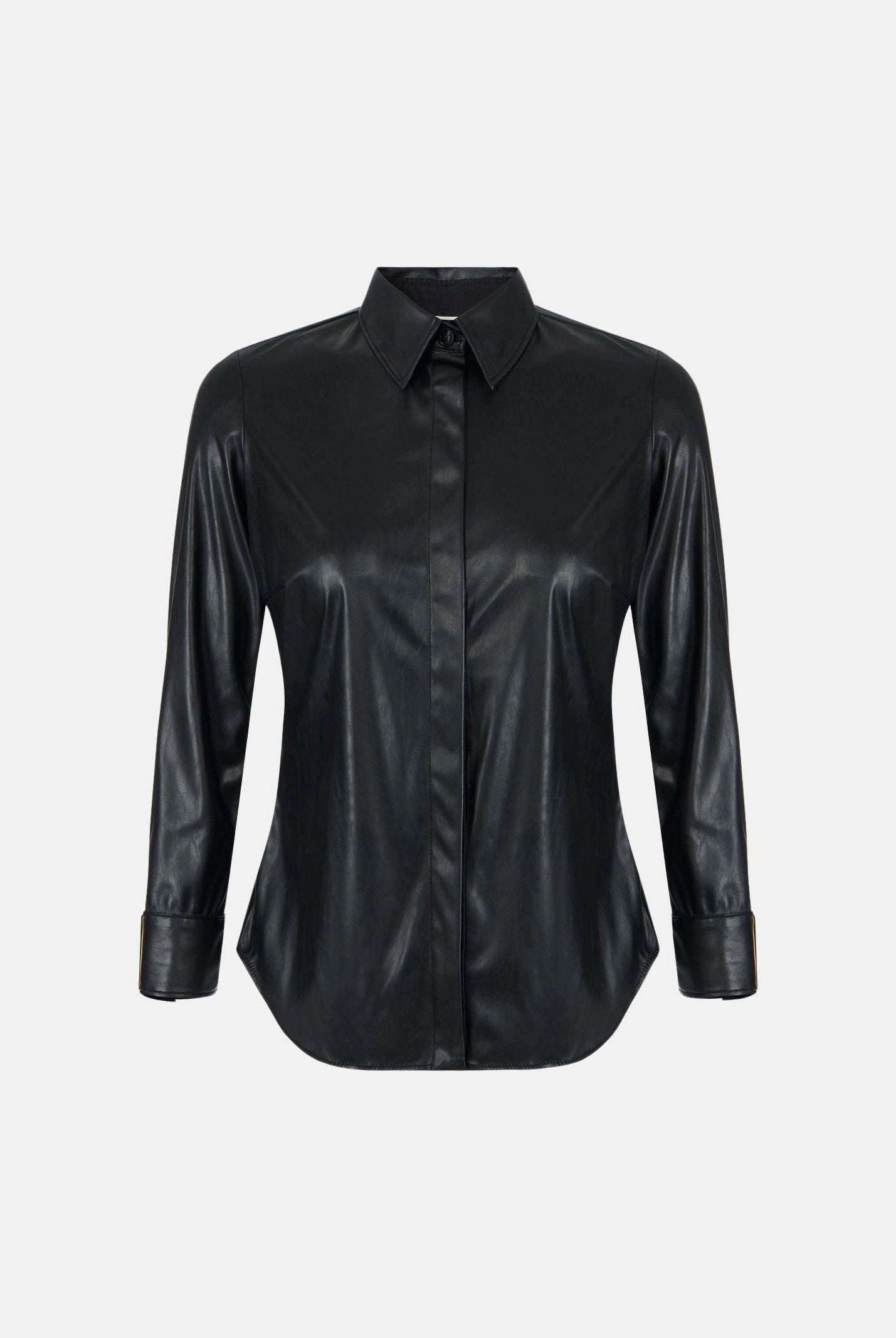 ELISABETTA FRANCHI Camicia effetto pelle nero da donna con placche logo<BR/> CA19566E2 110 ELISABETTA FRANCHI