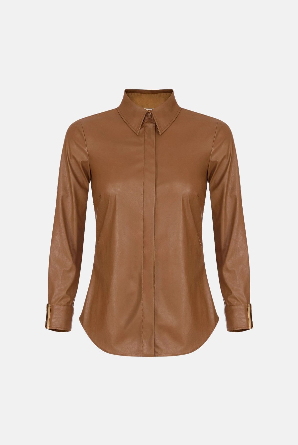 ELISABETTA FRANCHI Camicia manica lunga effetto pelle sigaro-marrone da donna con placche logo CA19566E2 FK3 ELISABETTA FRANCHI