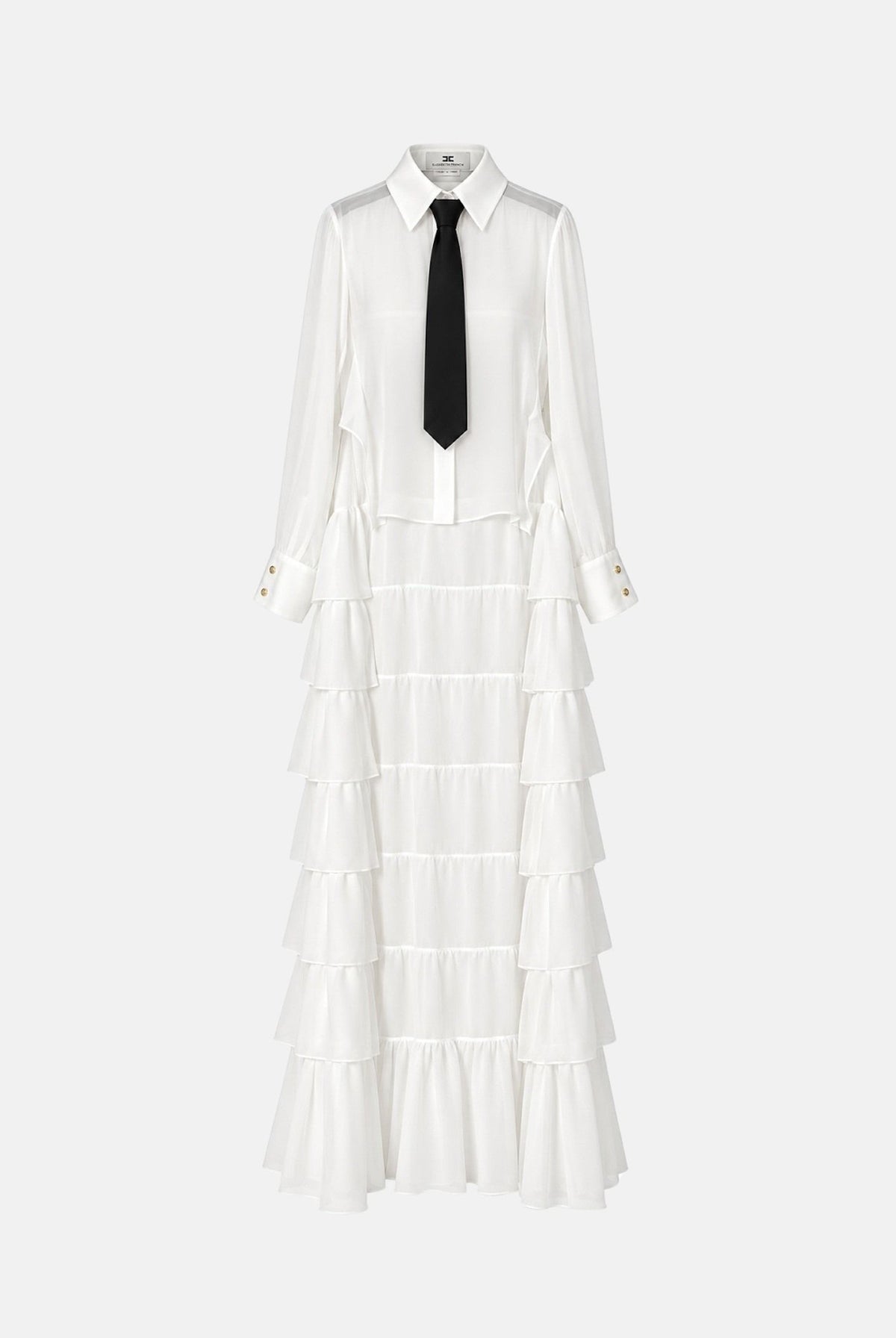 ELISABETTA FRANCHI Camicia avorio per donna con design ispirato alla camiceria classica e gonna lunga con strati di volants. CA20767E2 360 ELISABETTA FRANCHI