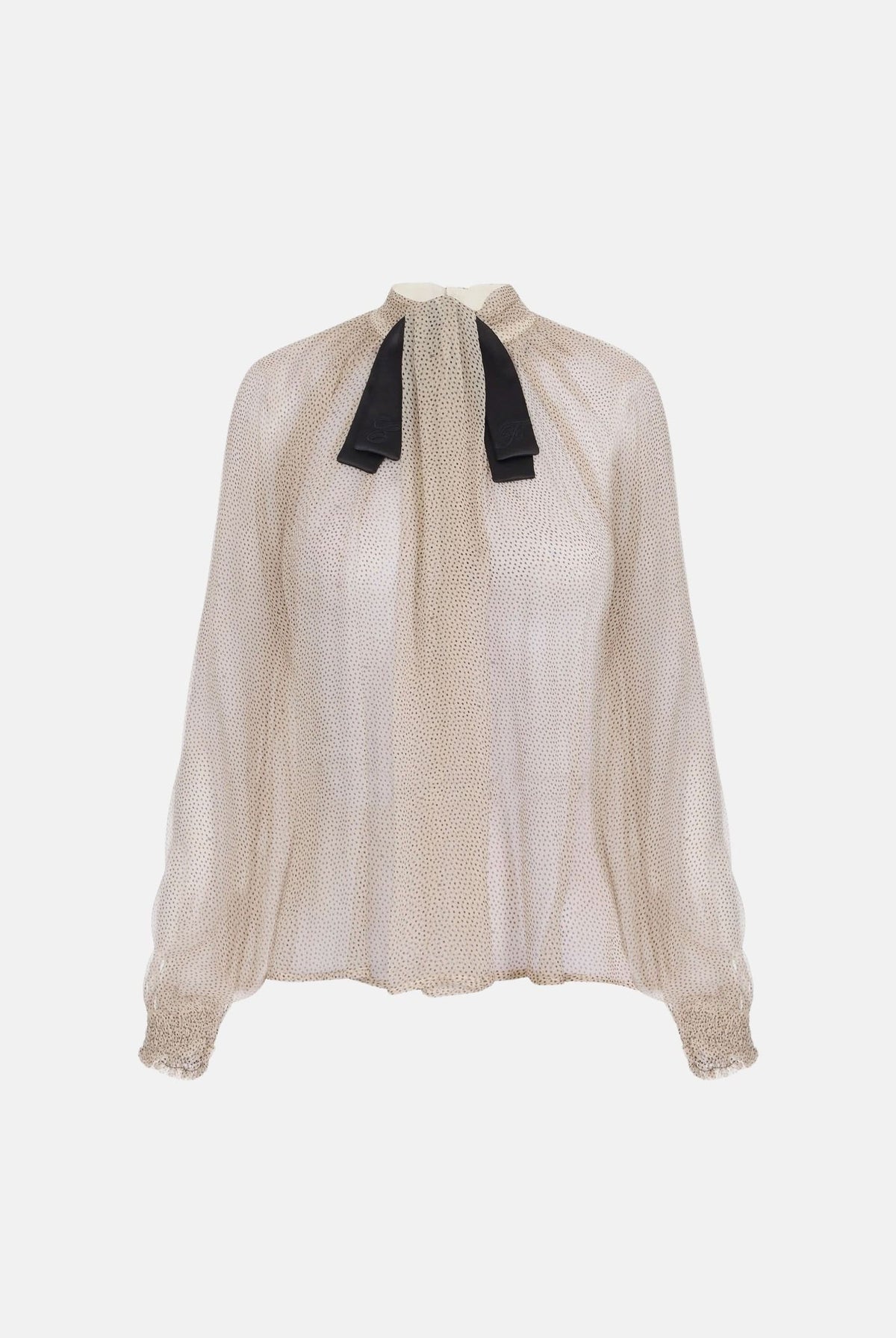 ELISABETTA FRANCHI Blusa in creponne crema da donna con stampa micro pois e fiocco in raso CA20967E2 383 ELISABETTA FRANCHI