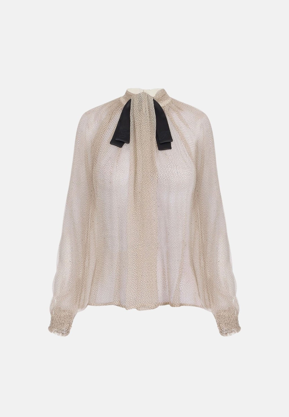 ELISABETTA FRANCHI Blusa in creponne crema da donna con stampa micro pois e fiocco in raso CA20967E2 383 ELISABETTA FRANCHI
