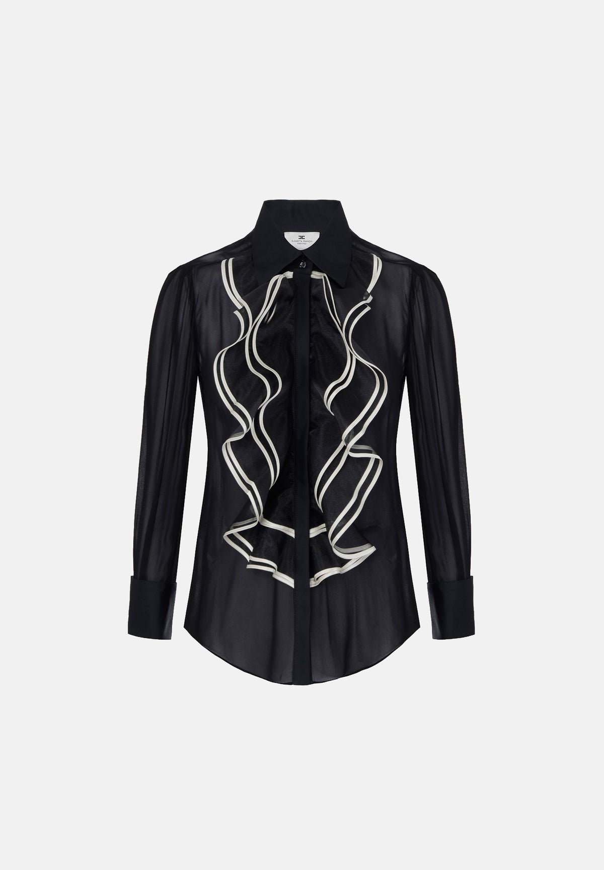 ELISABETTA FRANCHI Blusa elegante nero-burro per donna con volant e dettagli a contrasto. CA21067E2 685 ELISABETTA FRANCHI