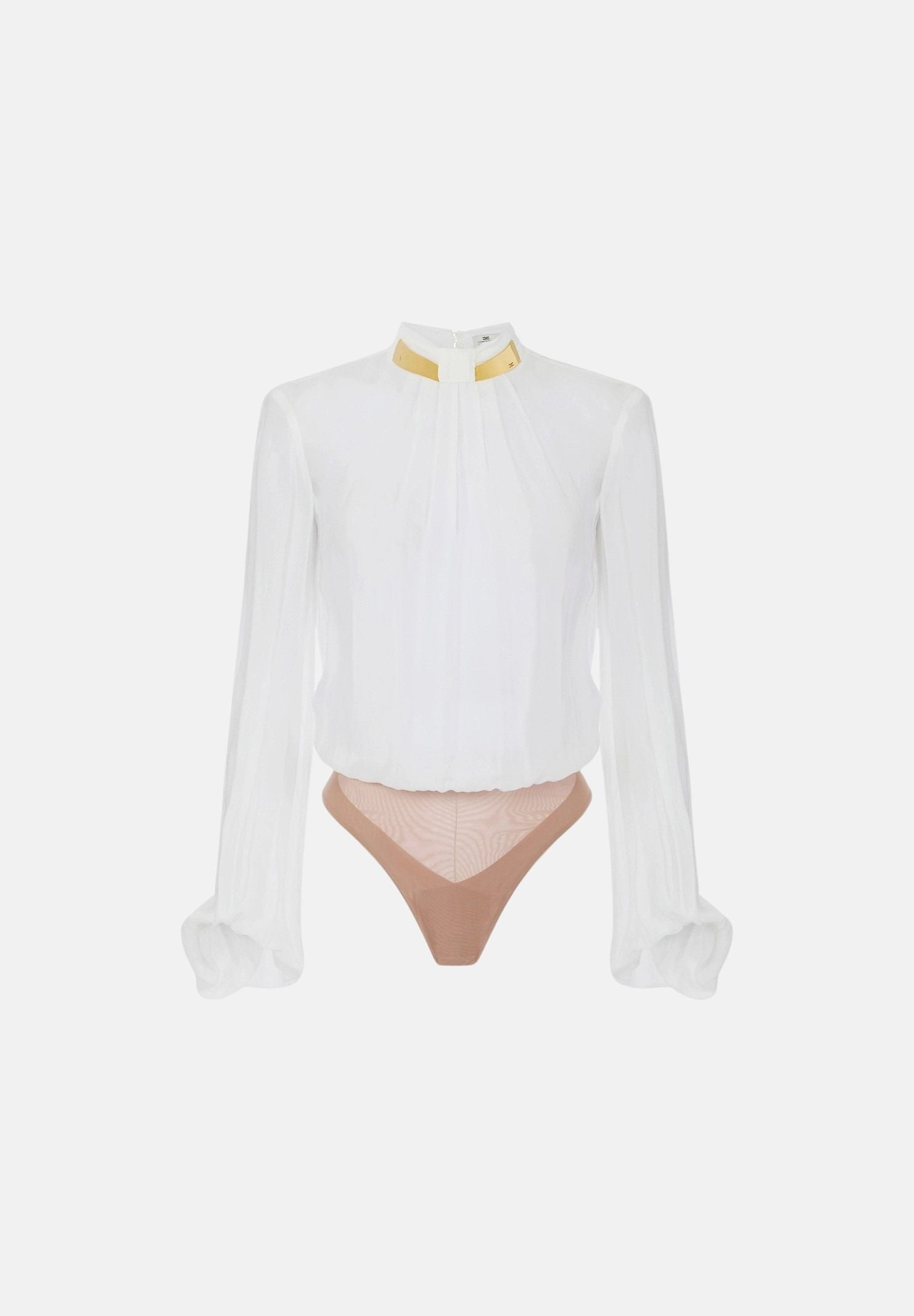 ELISABETTA FRANCHI Body in GEORGETTE avorio, bianco da donna con collo gioiello CB00766E2 360 ELISABETTA FRANCHI