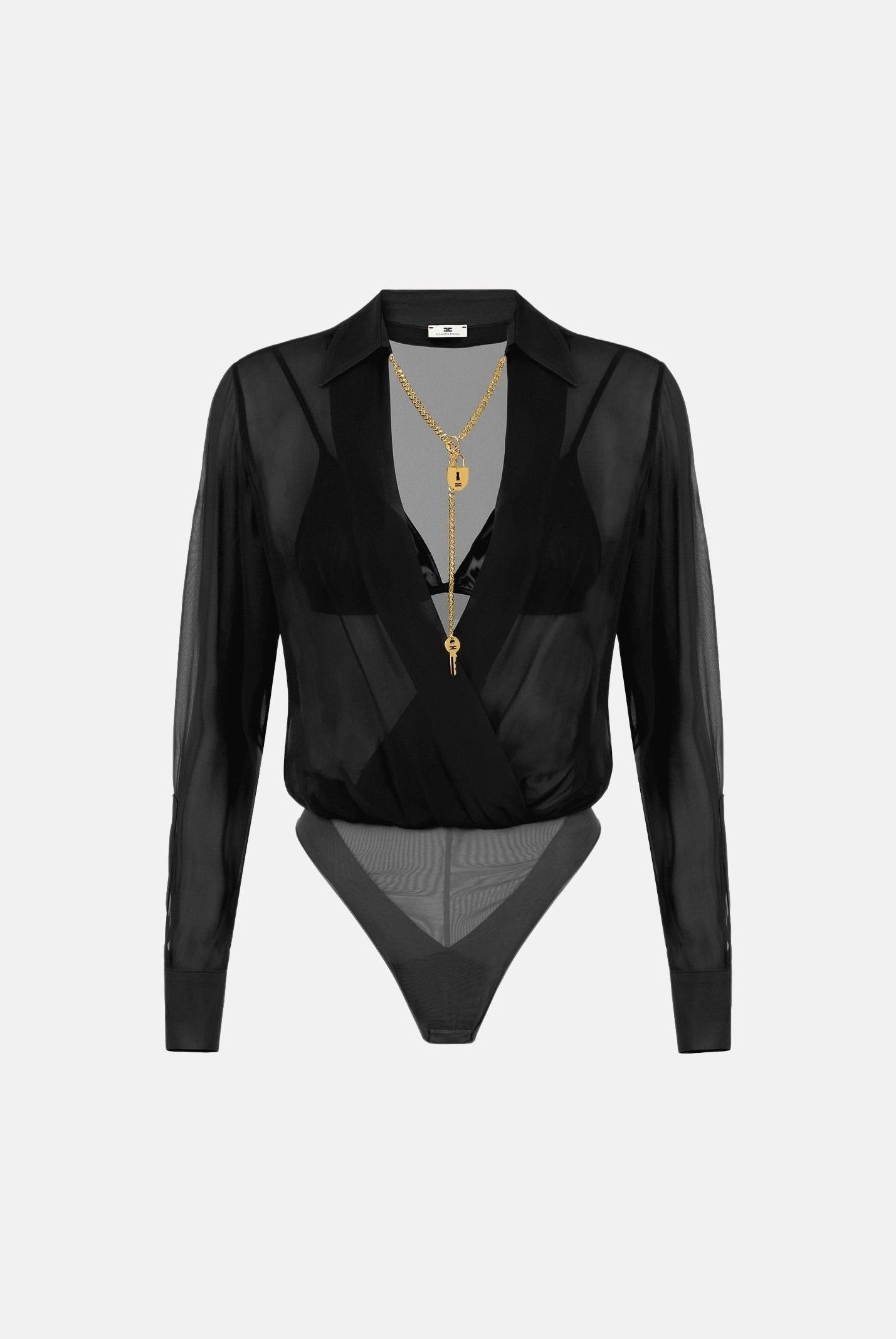 ELISABETTA FRANCHI Body in GEORGETTE nero da donna con catena gioiello CB00966E2 110 ELISABETTA FRANCHI