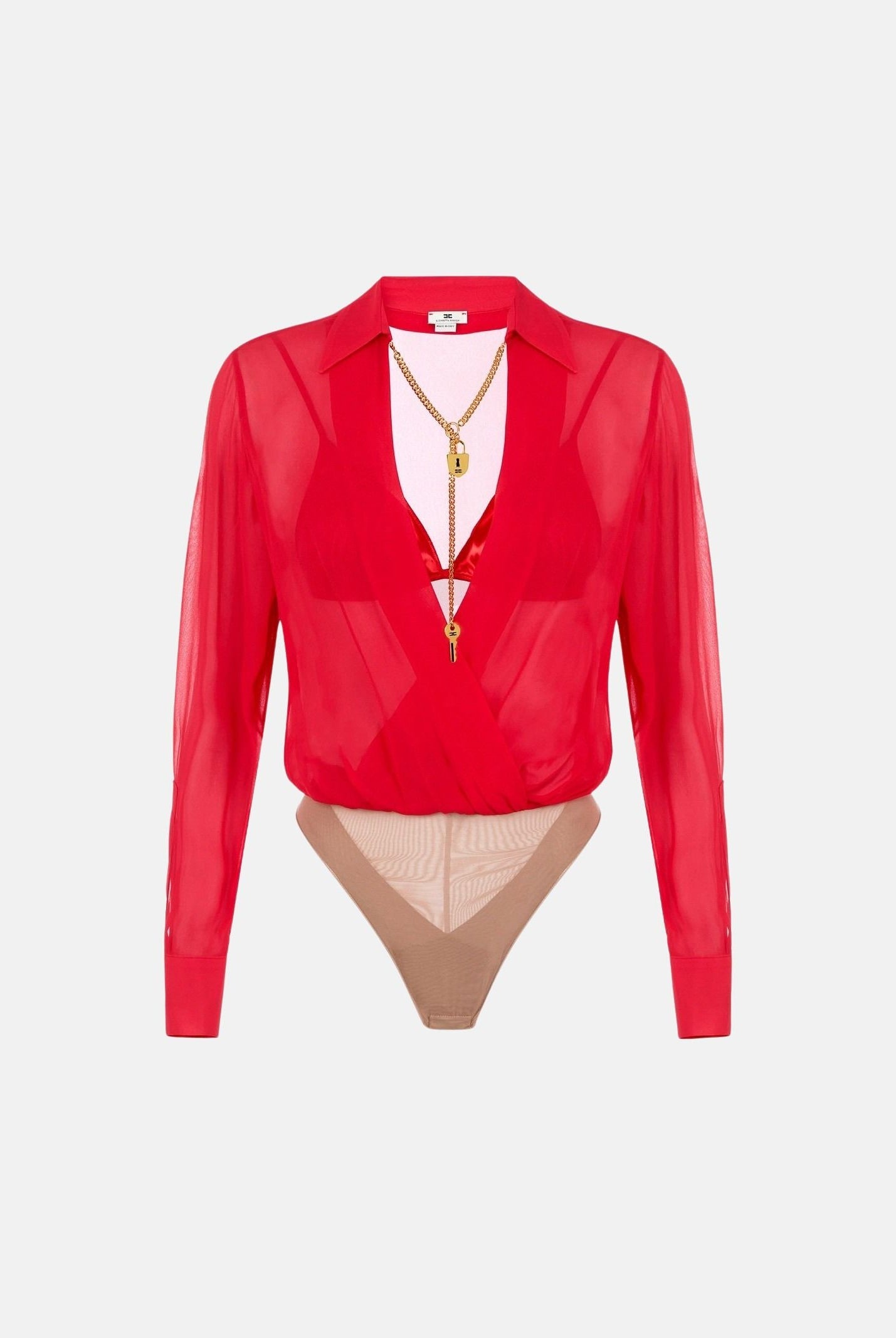 ELISABETTA FRANCHI Body in GEORGETTE Red Passion, rosso da donna con catena gioiello CB00966E2 CG5 ELISABETTA FRANCHI