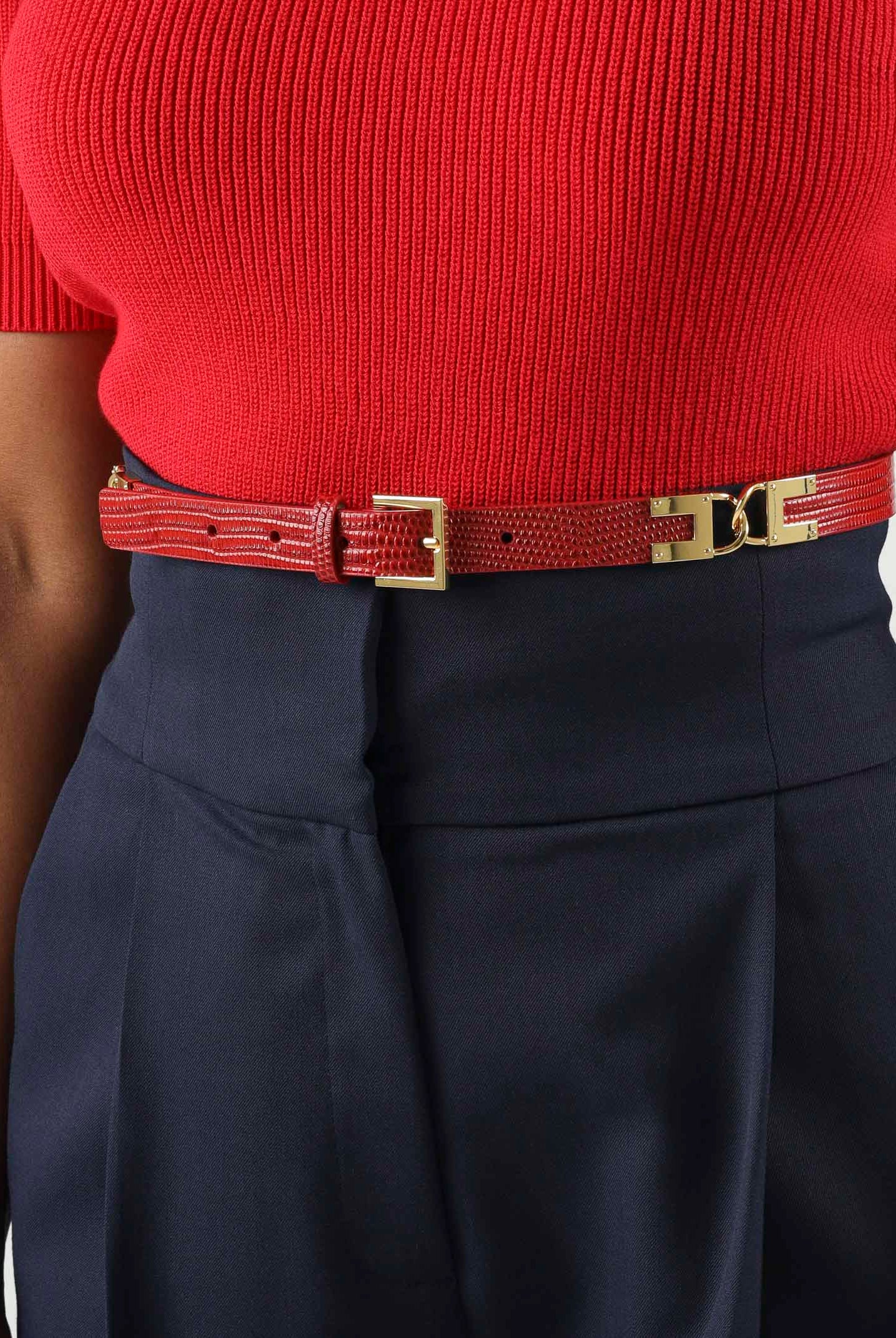 ELISABETTA FRANCHI Cintura LEATHER BELT colore Red Passion, rosso, da donna con stampa effetto lucertola. CT54S66E2 CG5 ELISABETTA FRANCHI