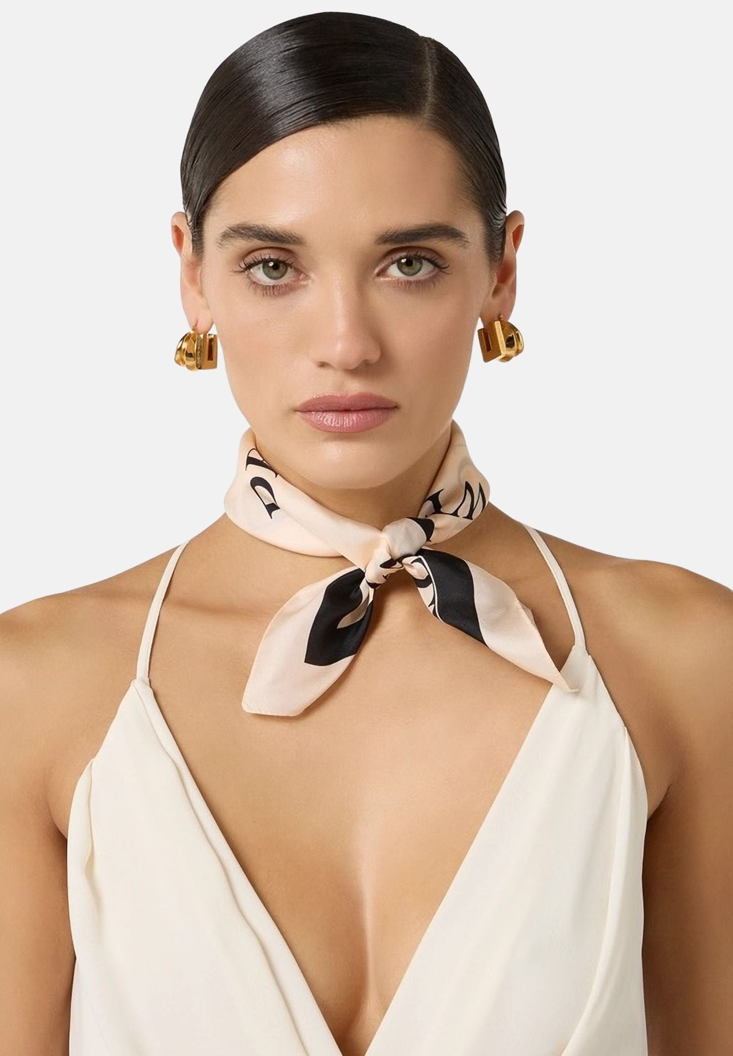 ELISABETTA FRANCHI Foulard burro e nero da donna con stampa lettering FO19F61E2 E84 ELISABETTA FRANCHI