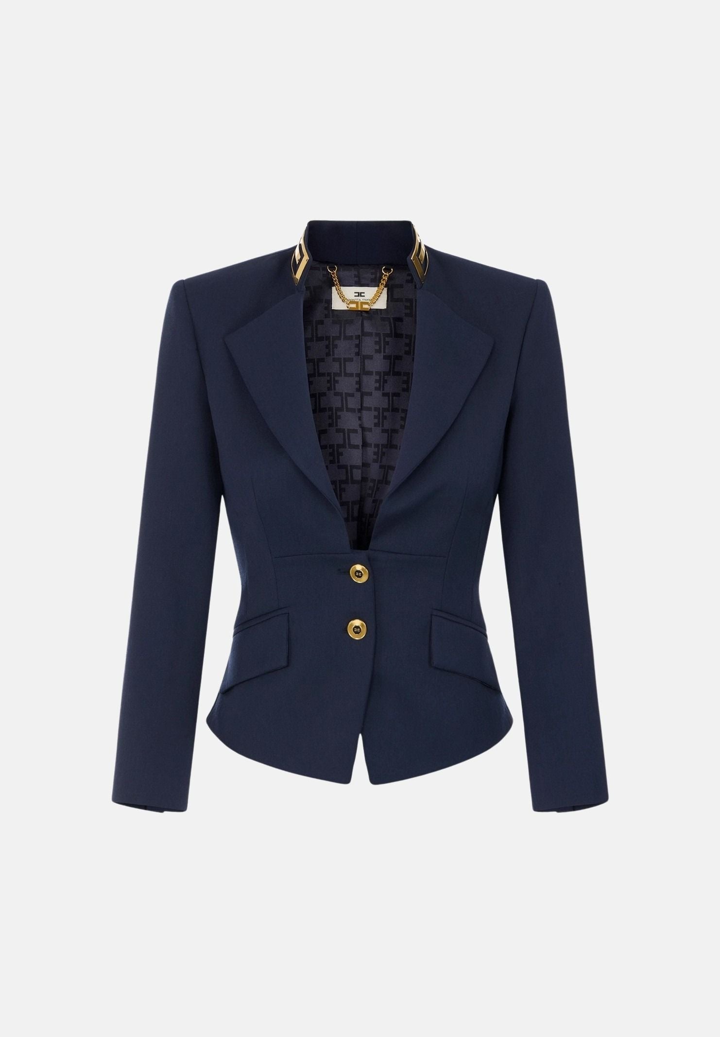 ELISABETTA FRANCHI Giacca in GAMBARDINA navy blu da donna con placca dorata. GI24966E2 B75 ELISABETTA FRANCHI