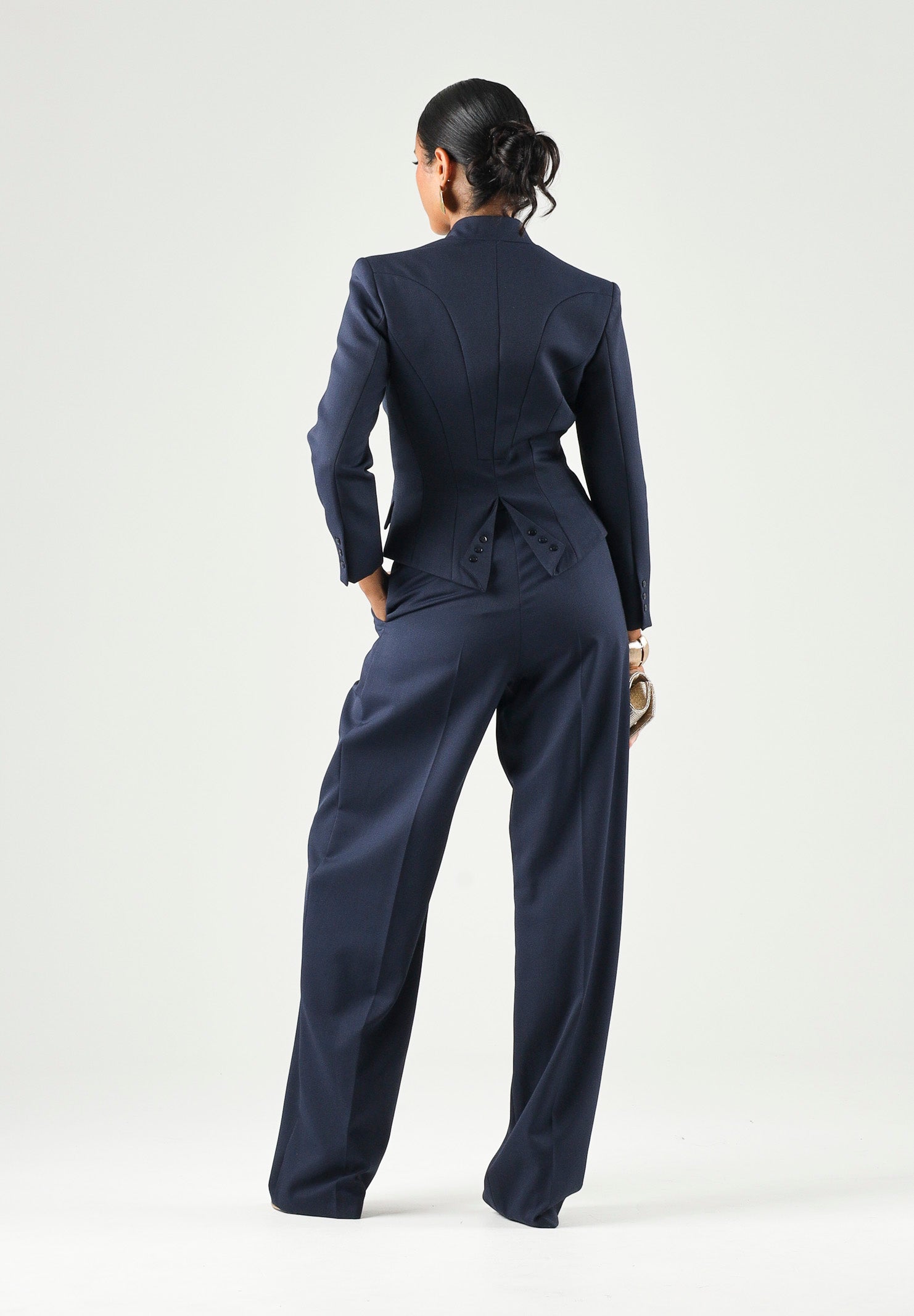 ELISABETTA FRANCHI Giacca in GAMBARDINA navy blu da donna con placca dorata. GI24966E2 B75 ELISABETTA FRANCHI