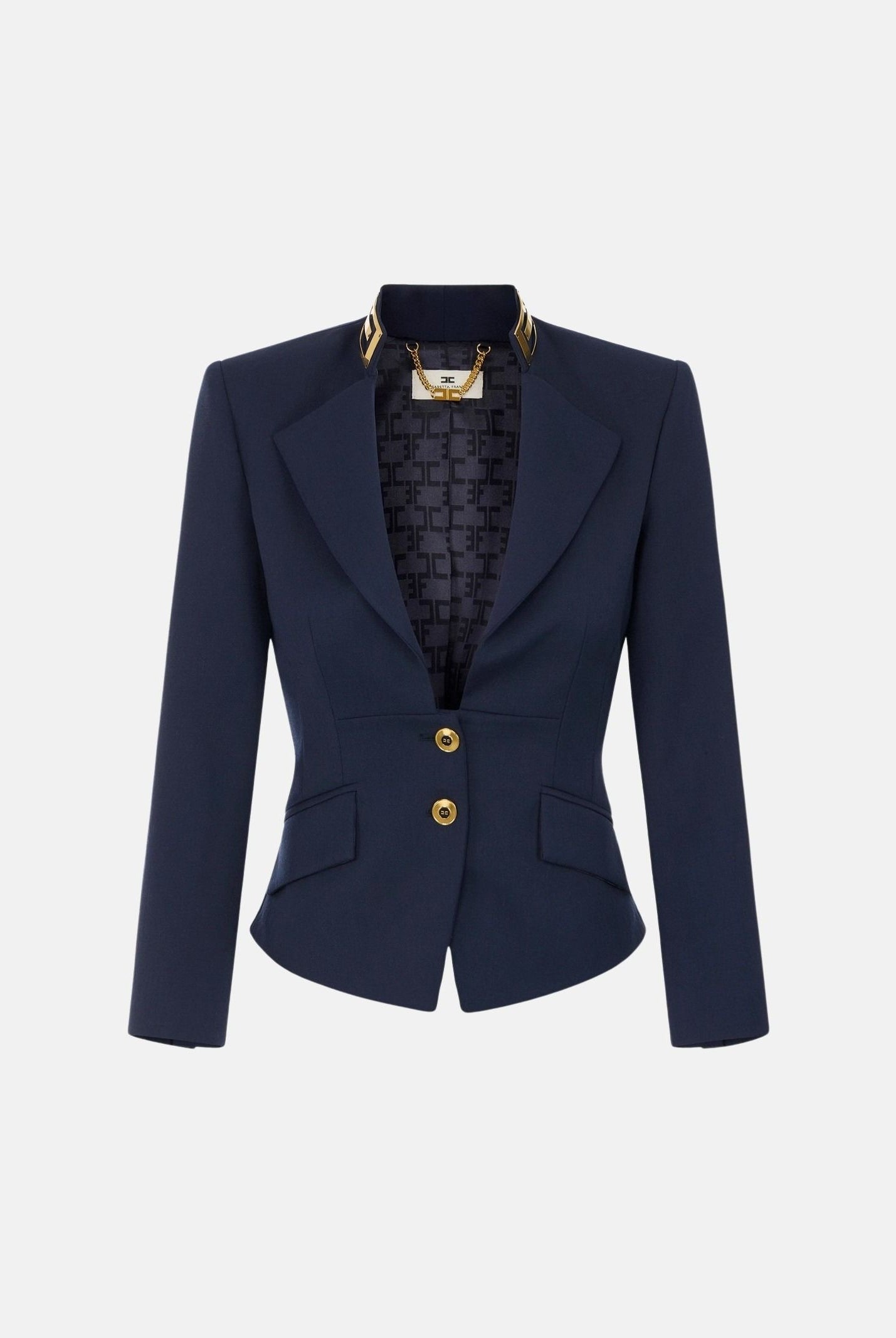ELISABETTA FRANCHI Giacca in GAMBARDINA navy blu da donna con placca dorata. GI24966E2 B75 ELISABETTA FRANCHI
