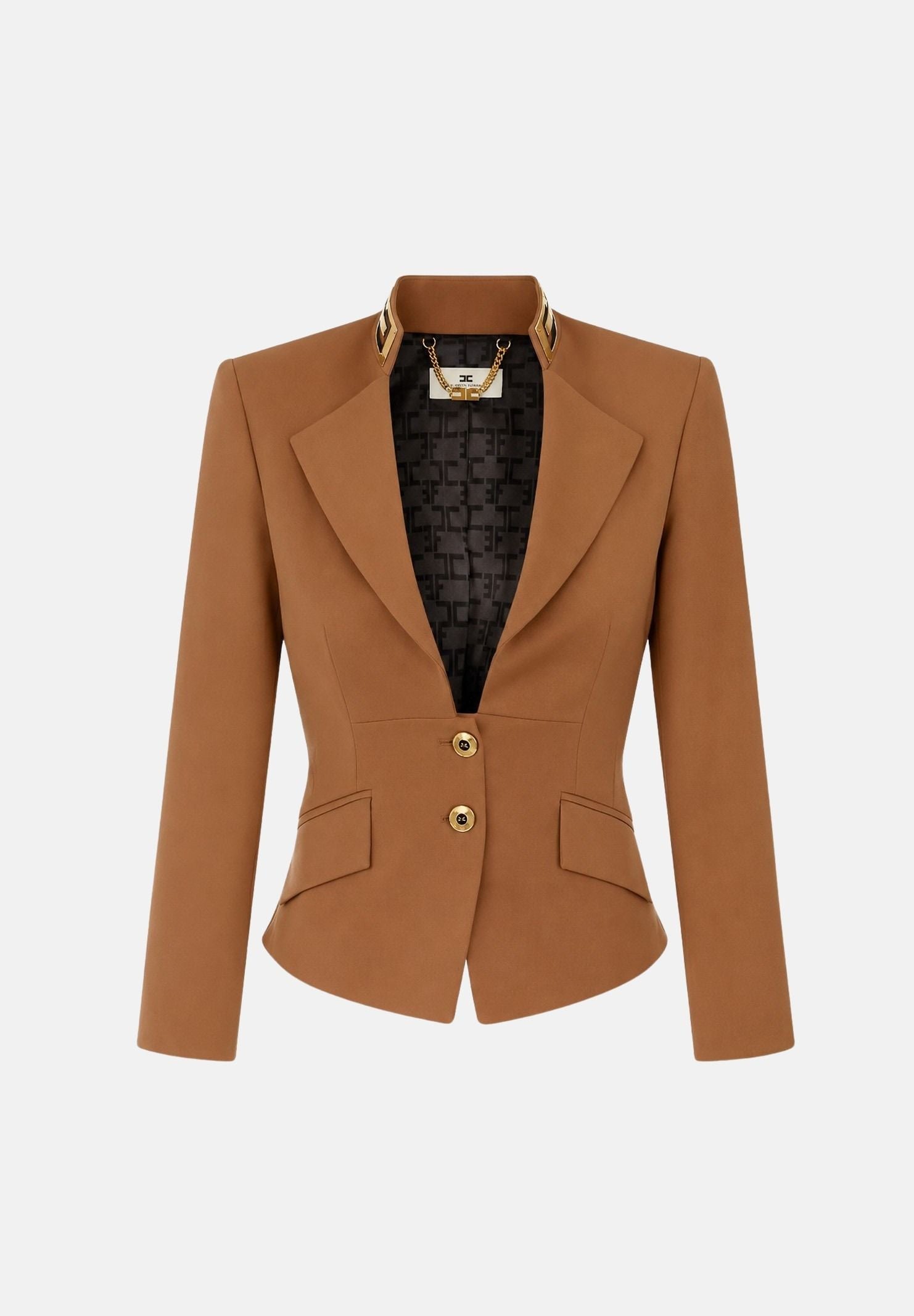 ELISABETTA FRANCHI Giacca in GABARDINA sigaro-marrone con collo gioiello da donna GI24966E2 FK3 ELISABETTA FRANCHI