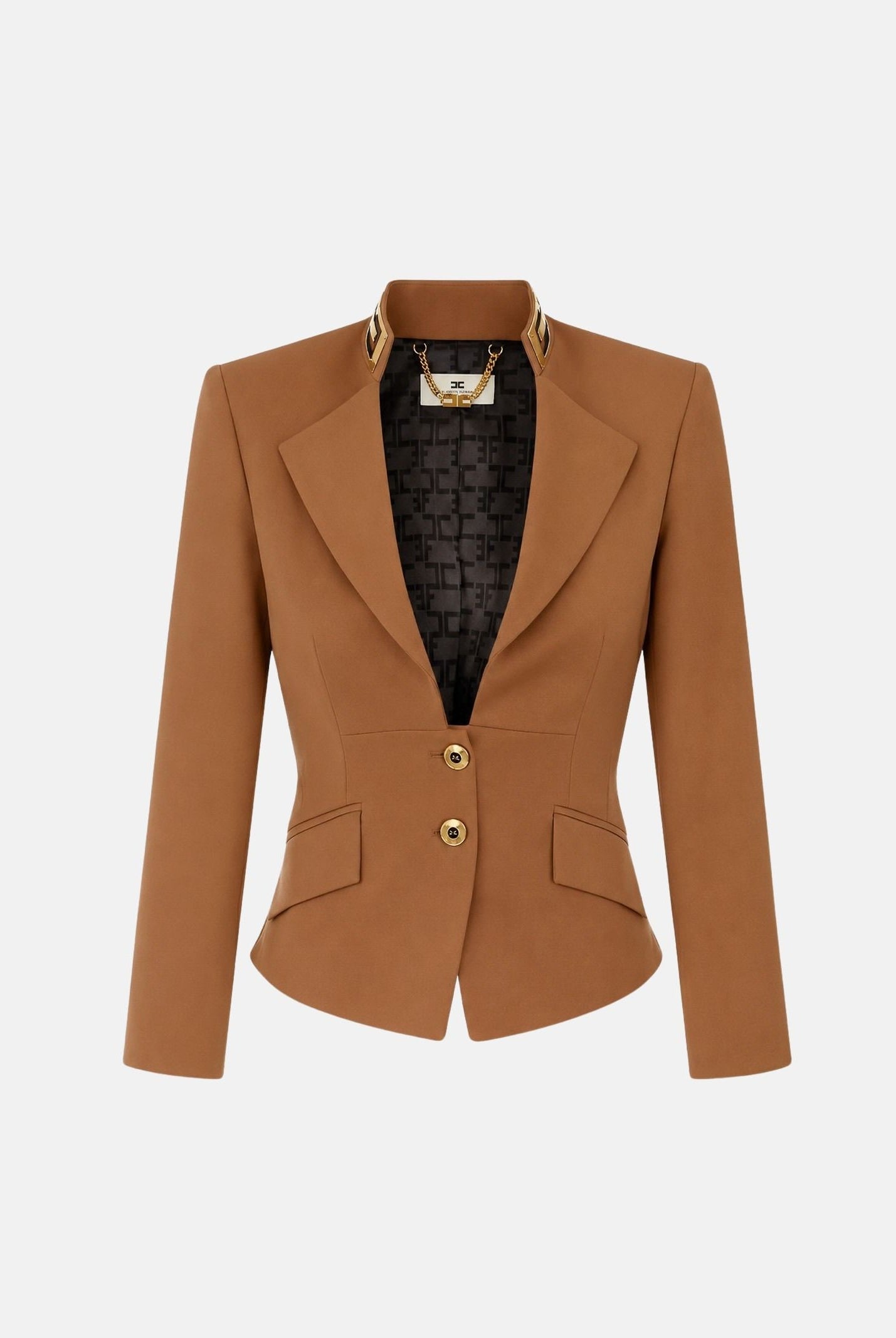 ELISABETTA FRANCHI Giacca in GABARDINA sigaro-marrone con collo gioiello da donna GI24966E2 FK3 ELISABETTA FRANCHI