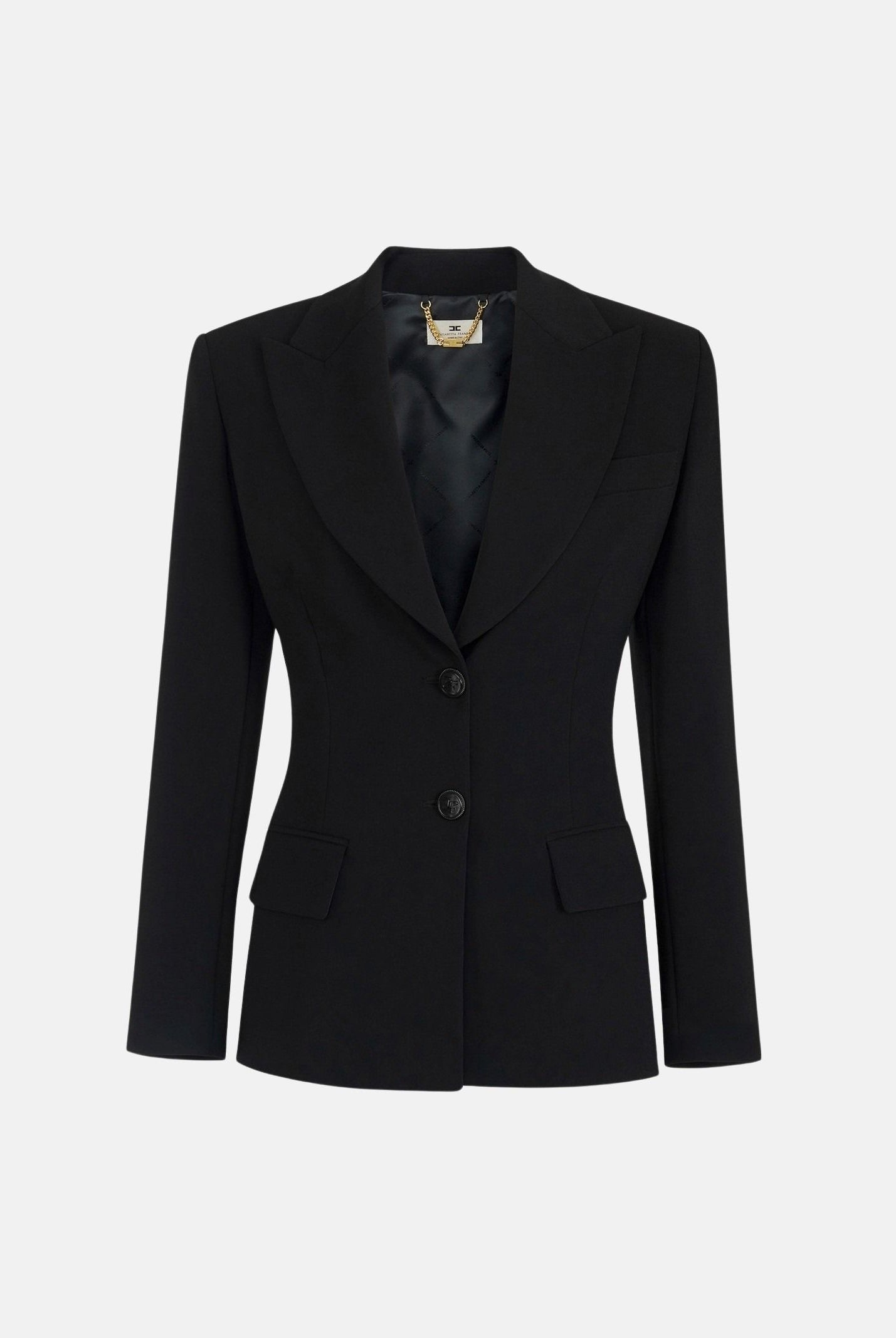 ELISABETTA FRANCHI Giacca IN CRÊPE monopetto nero da donna con dettaglio criss-cross sul retro GI27366E2 110 ELISABETTA FRANCHI