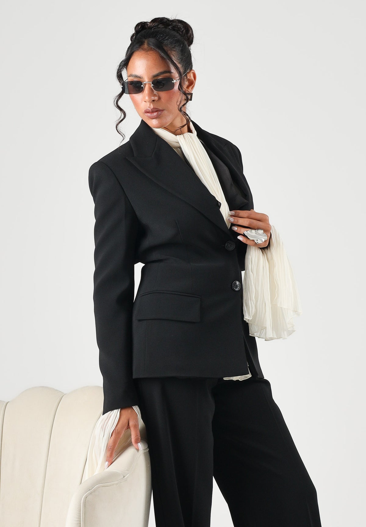 ELISABETTA FRANCHI Giacca IN CRÊPE monopetto nero da donna con dettaglio criss-cross sul retro GI27366E2 110 ELISABETTA FRANCHI