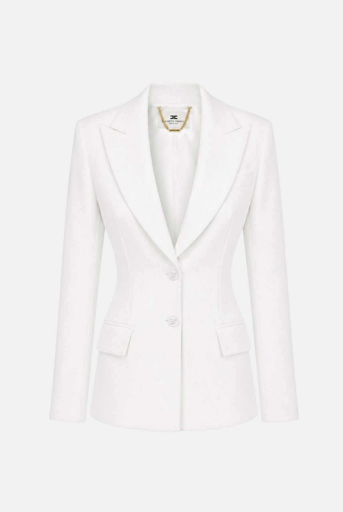 ELISABETTA FRANCHI Giacca monopetto avorio-bianca da donna con retro corsetto a lacci incrociati. GI27366E2 360 ELISABETTA FRANCHI