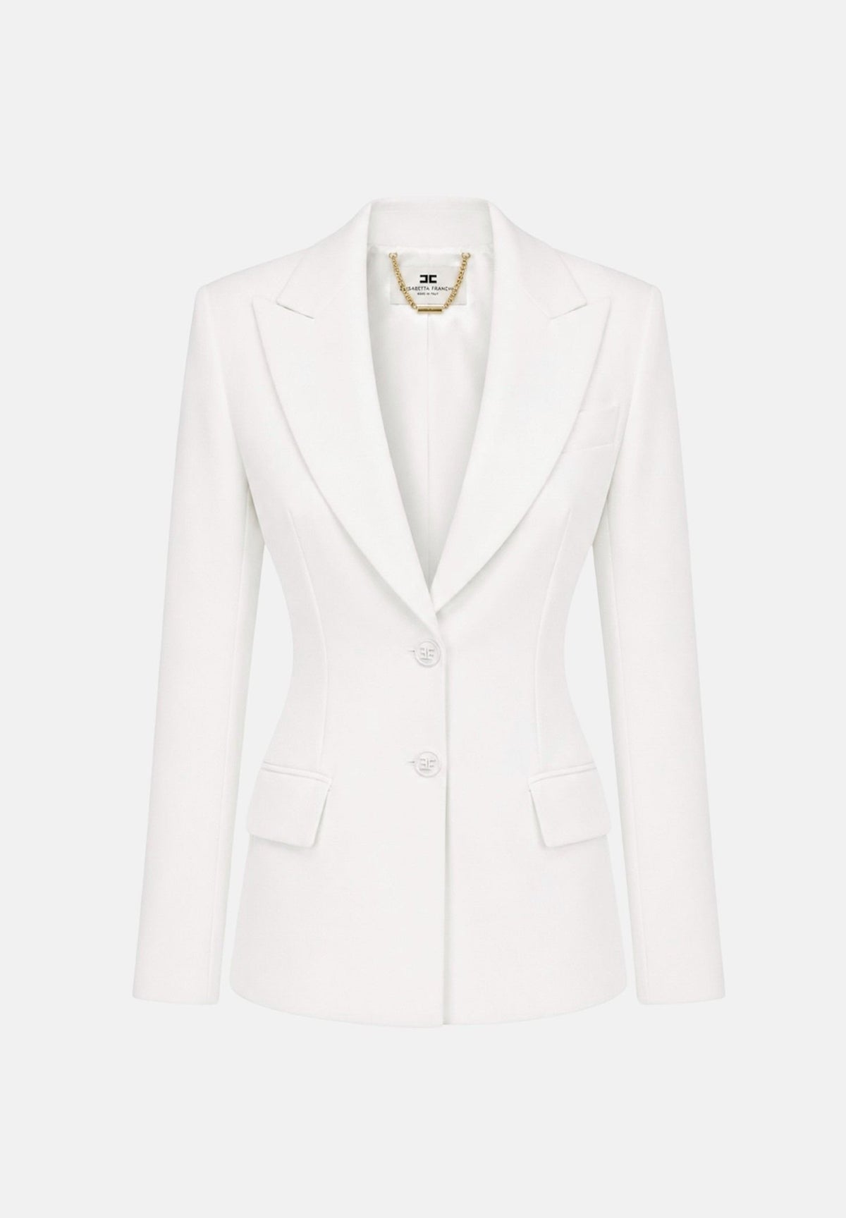 ELISABETTA FRANCHI Giacca monopetto avorio-bianca da donna con retro corsetto a lacci incrociati. GI27366E2 360 ELISABETTA FRANCHI