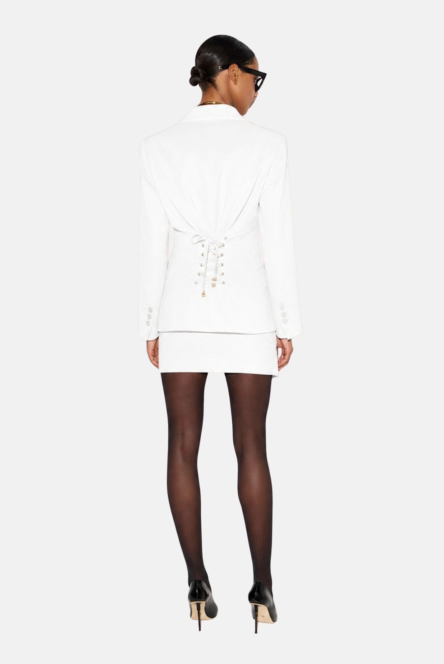 ELISABETTA FRANCHI Giacca avorio-bianca da donna con retro corsetto a lacci incrociati. GI27366E2 360 ELISABETTA FRANCHI
