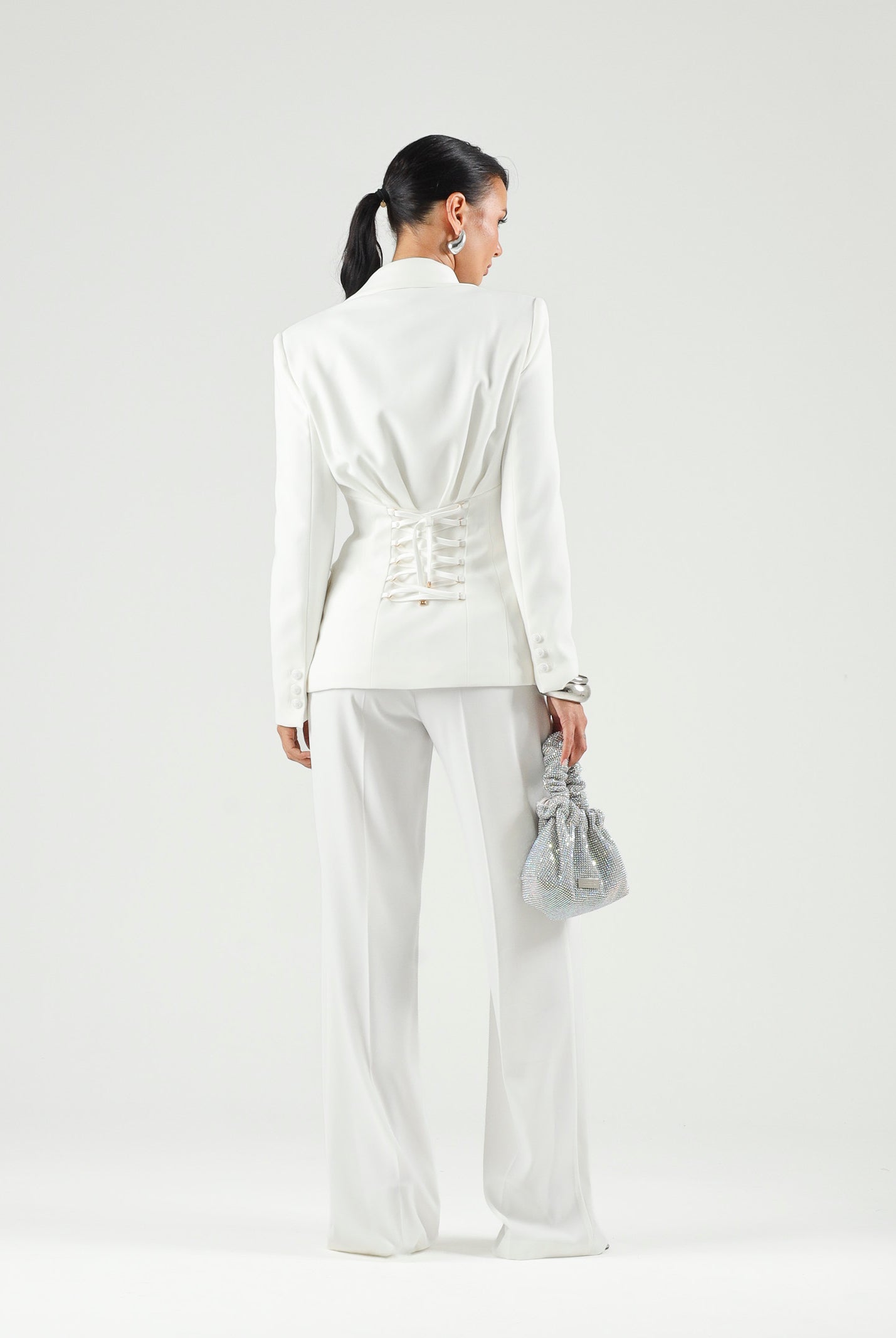 ELISABETTA FRANCHI Giacca avorio-bianca da donna con retro corsetto a lacci incrociati. GI27366E2 360 ELISABETTA FRANCHI