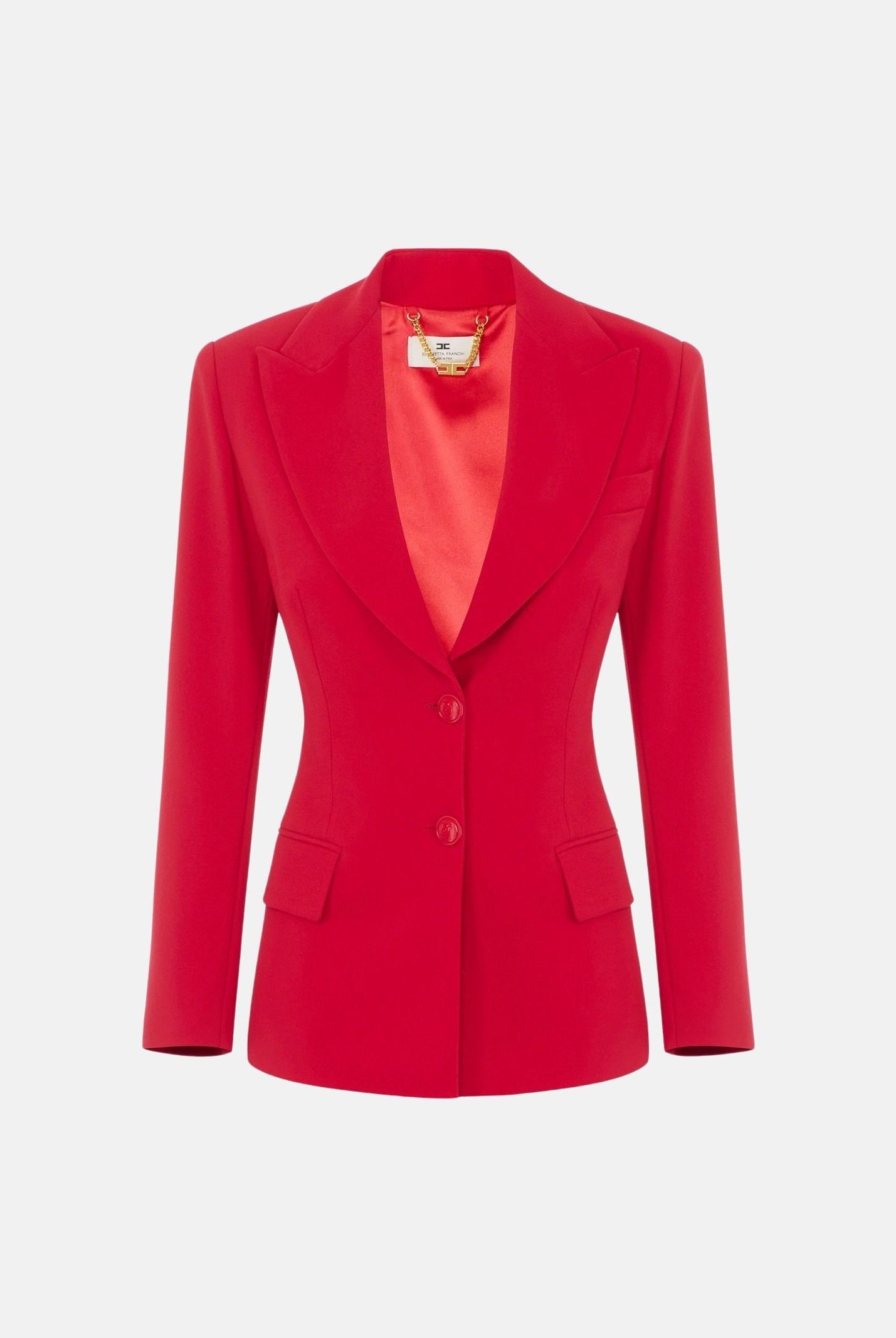 ELISABETTA FRANCHI Giacca IN CRÊPE monopetto red passion rosso da donna con dettaglio criss-cross sul retro.<BR/> GI27366E2 CG5 ELISABETTA FRANCHI