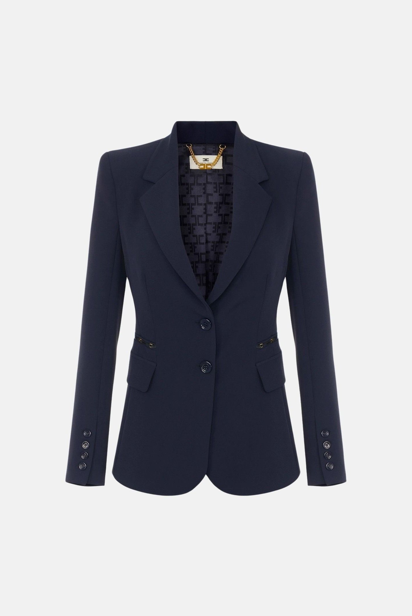 ELISABETTA FRANCHI Giacca IN CRÊPE STRETCH blu-notte da donna con morsetti logo<BR/> GI27466E2 H88 ELISABETTA FRANCHI