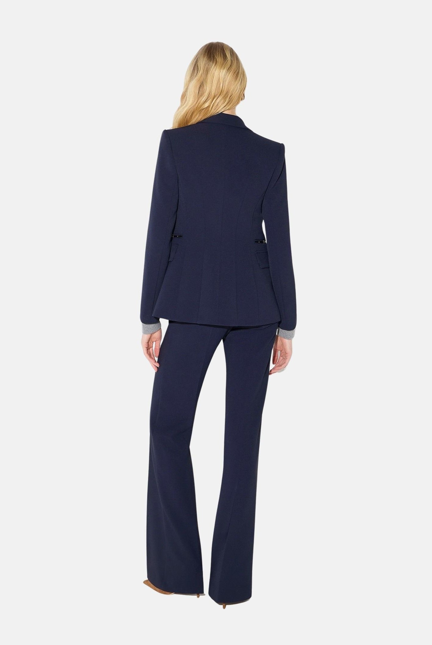 ELISABETTA FRANCHI Giacca IN CRÊPE STRETCH blu-notte da donna con morsetti logo<BR/> GI27466E2 H88 ELISABETTA FRANCHI