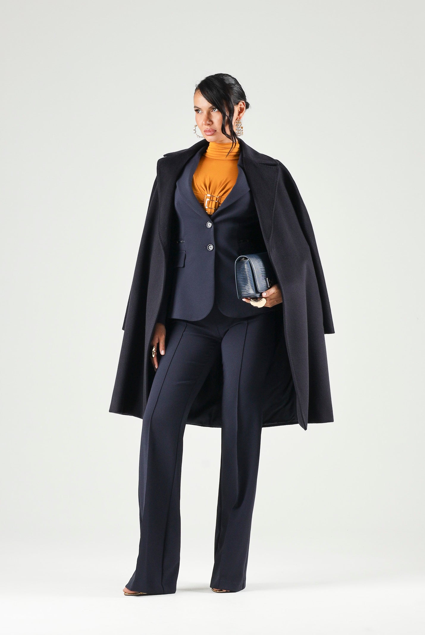ELISABETTA FRANCHI Giacca IN CRÊPE STRETCH blu-notte da donna con morsetti logo<BR/> GI27466E2 H88 ELISABETTA FRANCHI